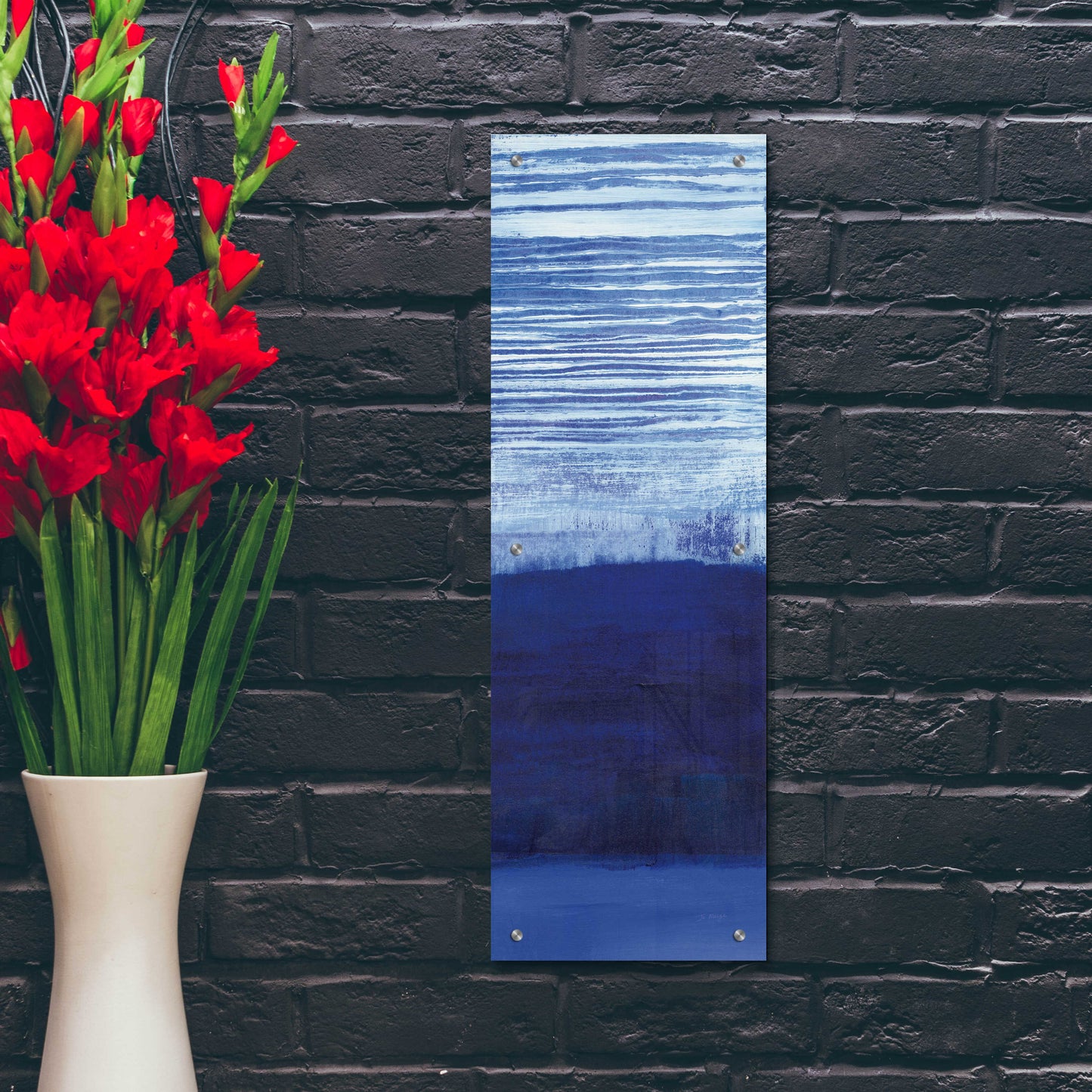 Epic Art 'Blue Haze III' by Jo Maye, Acrylic Glass Wall Art,12x36