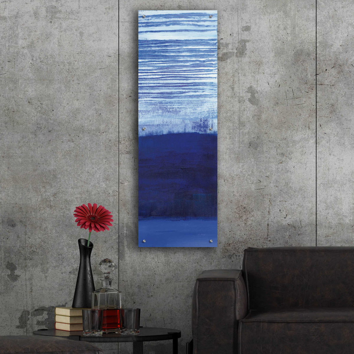Epic Art 'Blue Haze III' by Jo Maye, Acrylic Glass Wall Art,16x48