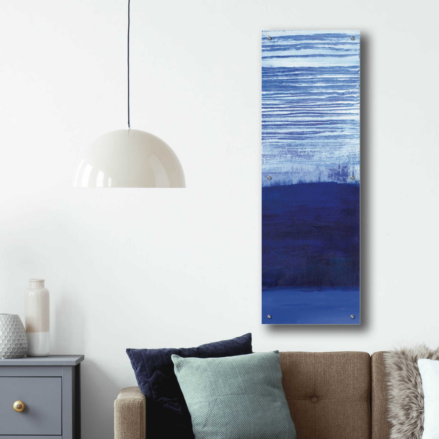 Epic Art 'Blue Haze III' by Jo Maye, Acrylic Glass Wall Art,16x48