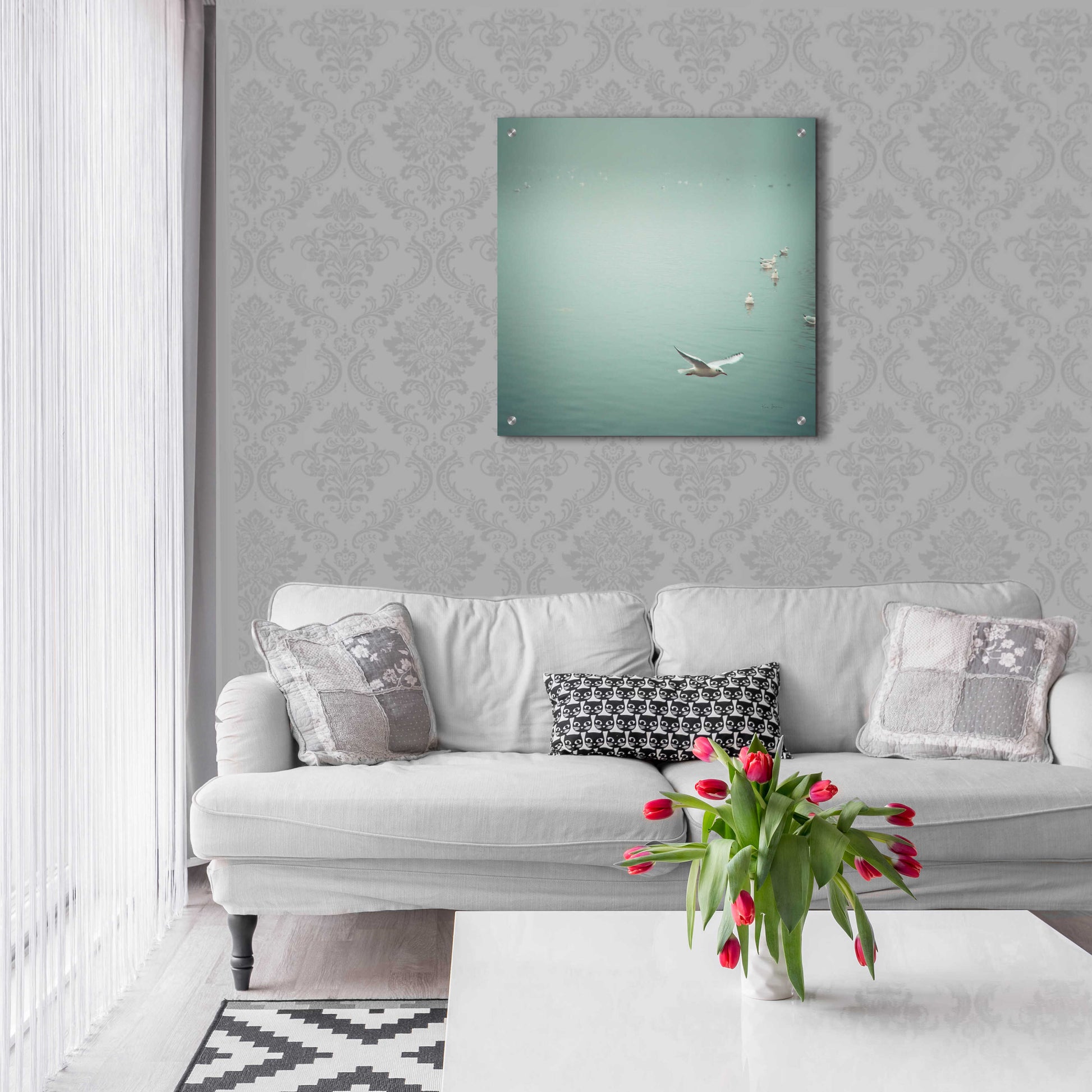 Epic Art 'Soul Birds Harbor Gray' by Keri Bevan, Acrylic Glass Wall Art,24x24