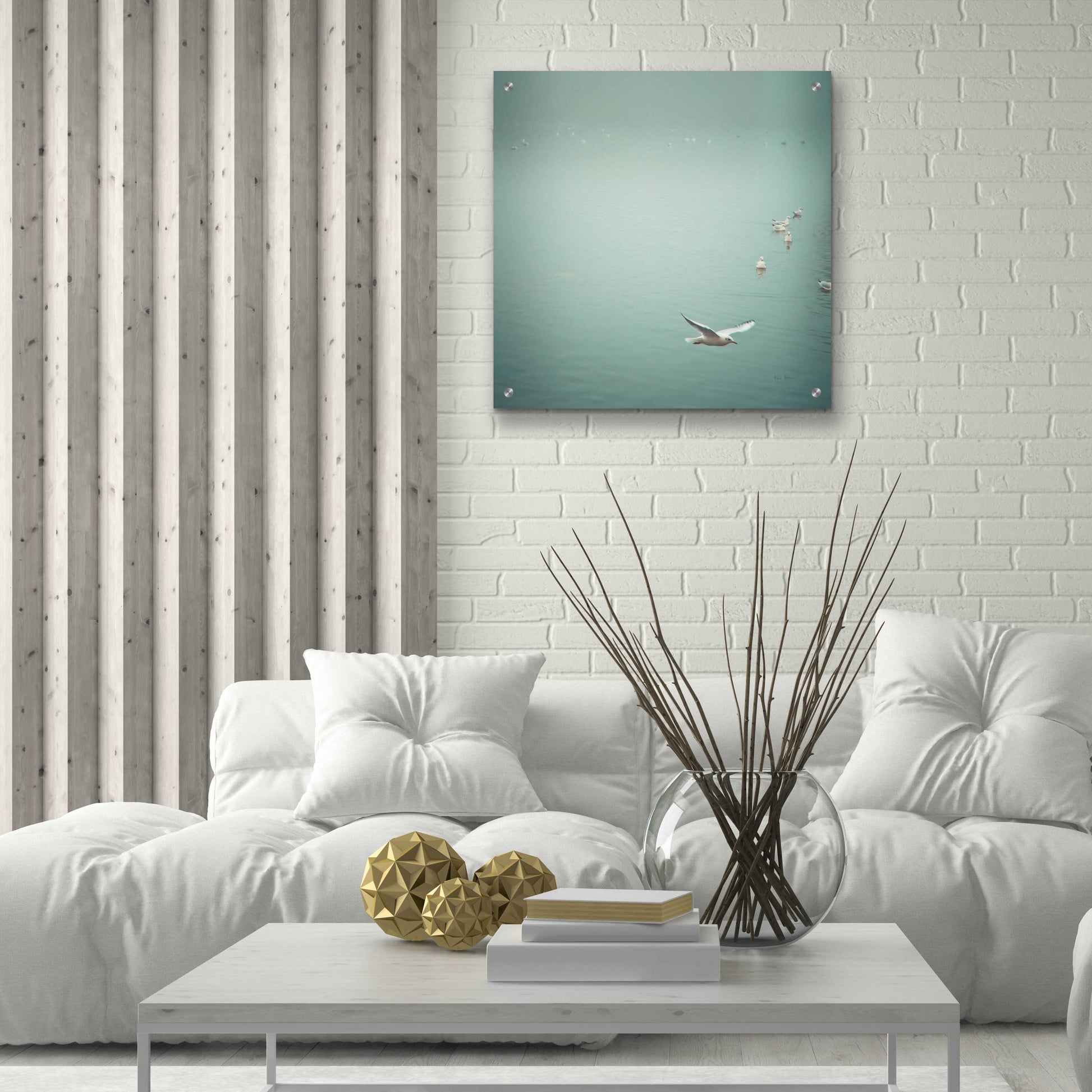 Epic Art 'Soul Birds Harbor Gray' by Keri Bevan, Acrylic Glass Wall Art,24x24