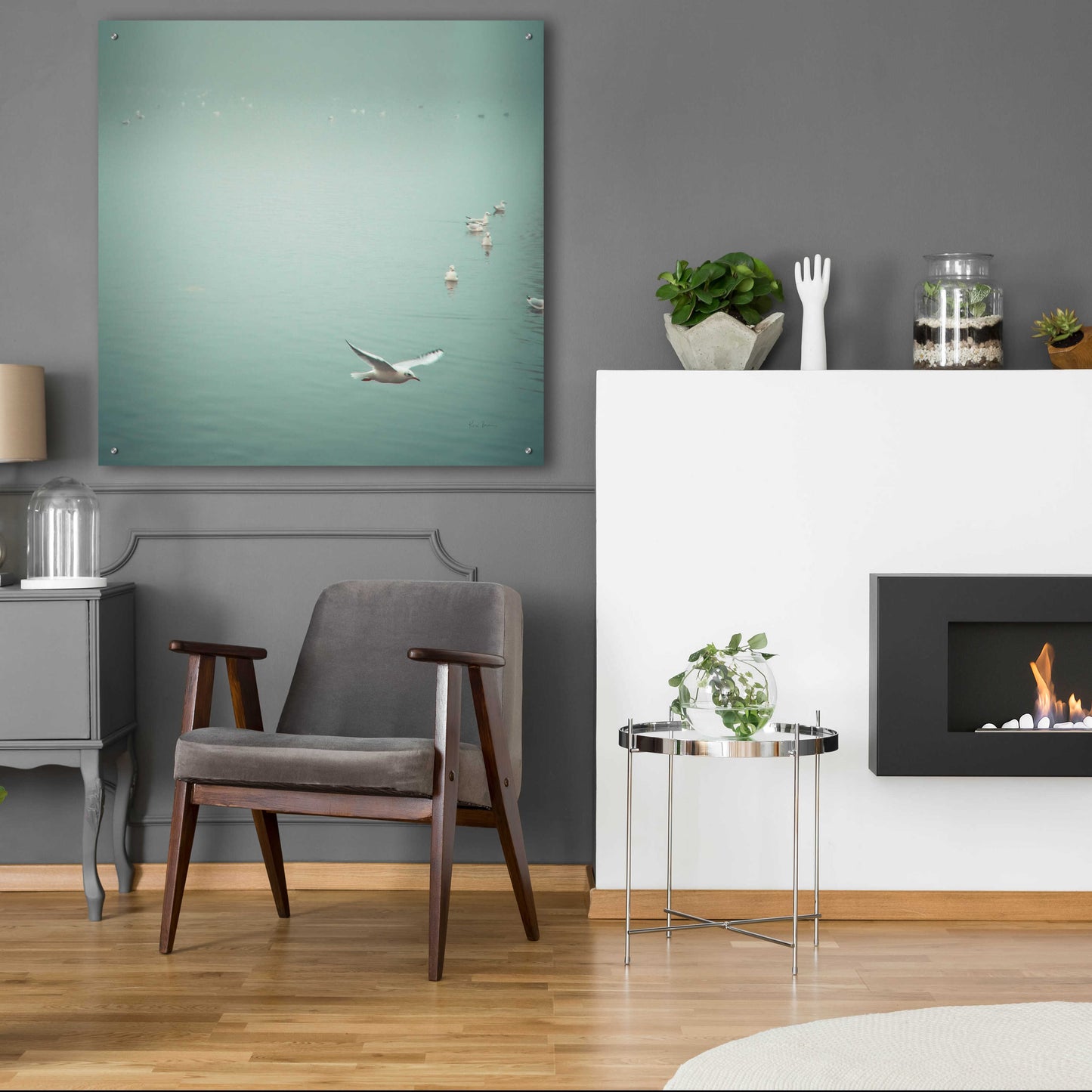 Epic Art 'Soul Birds Harbor Gray' by Keri Bevan, Acrylic Glass Wall Art,36x36