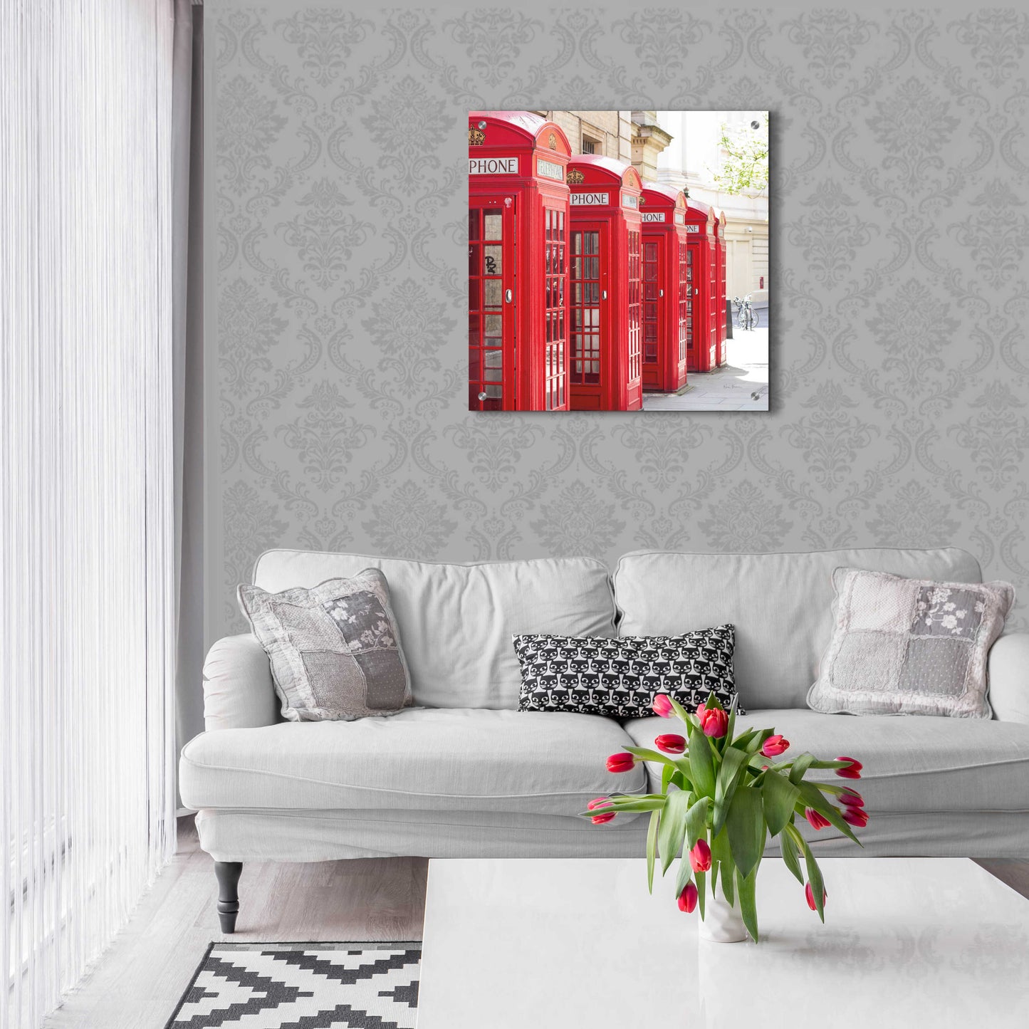 Epic Art 'Covent Garden Phone Boxes' by Keri Bevan, Acrylic Glass Wall Art,24x24