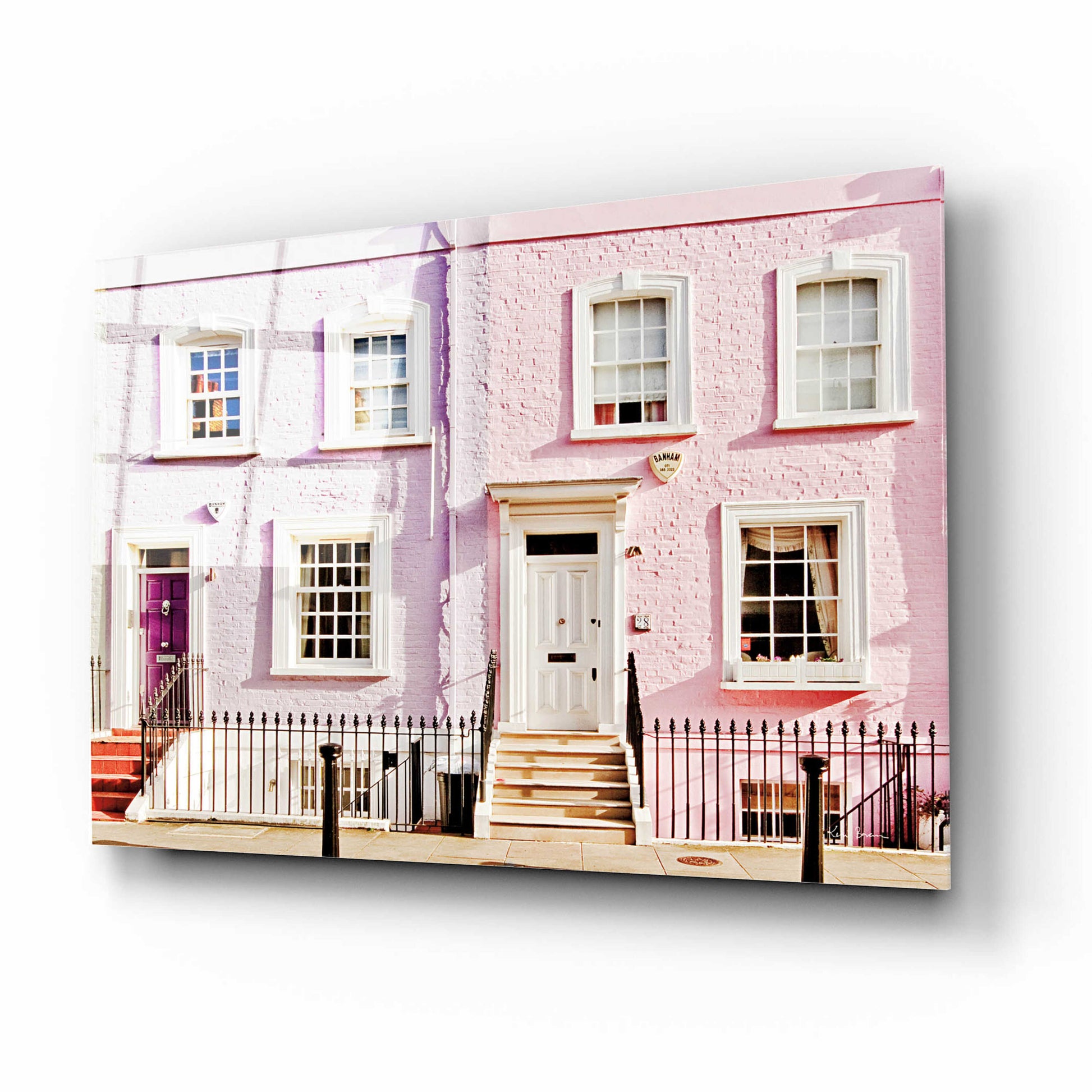 Epic Art 'London Pink Purple Houses' by Keri Bevan, Acrylic Glass Wall Art,16x12