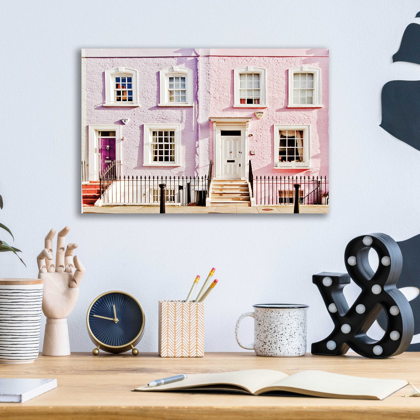 Epic Art 'London Pink Purple Houses' by Keri Bevan, Acrylic Glass Wall Art,16x12