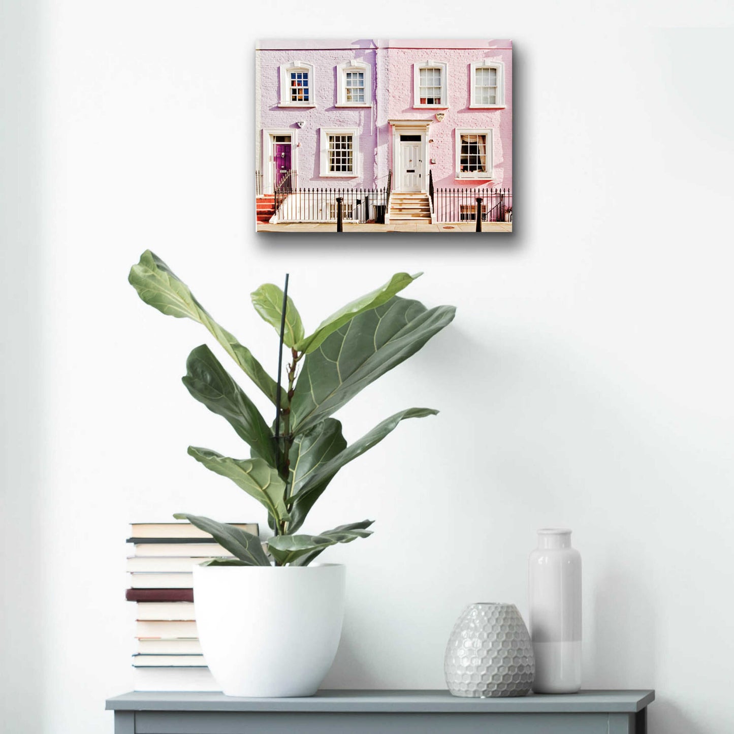 Epic Art 'London Pink Purple Houses' by Keri Bevan, Acrylic Glass Wall Art,16x12