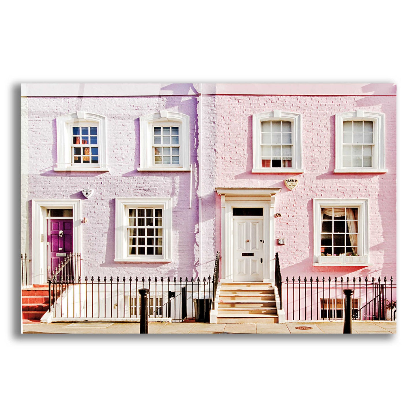 Epic Art 'London Pink Purple Houses' by Keri Bevan, Acrylic Glass Wall Art,16x12