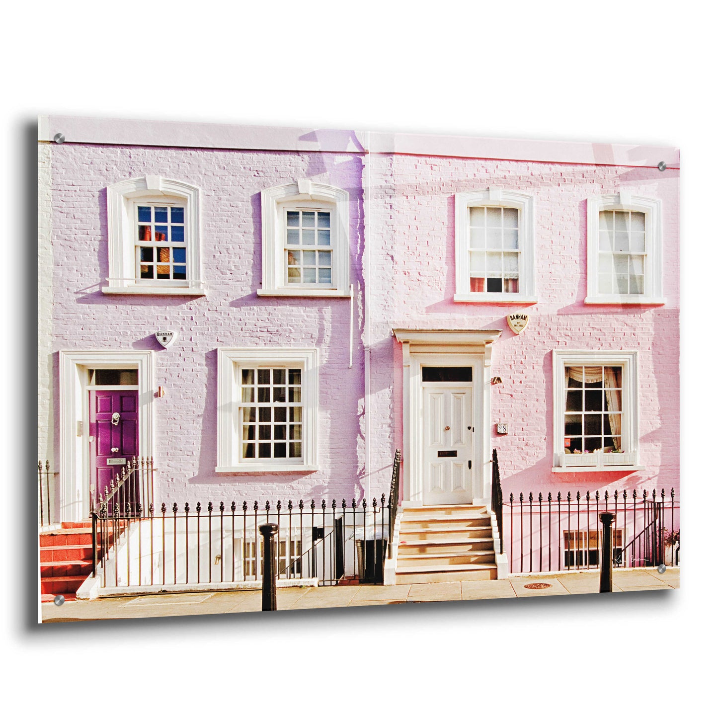 Epic Art 'London Pink Purple Houses' by Keri Bevan, Acrylic Glass Wall Art,36x24