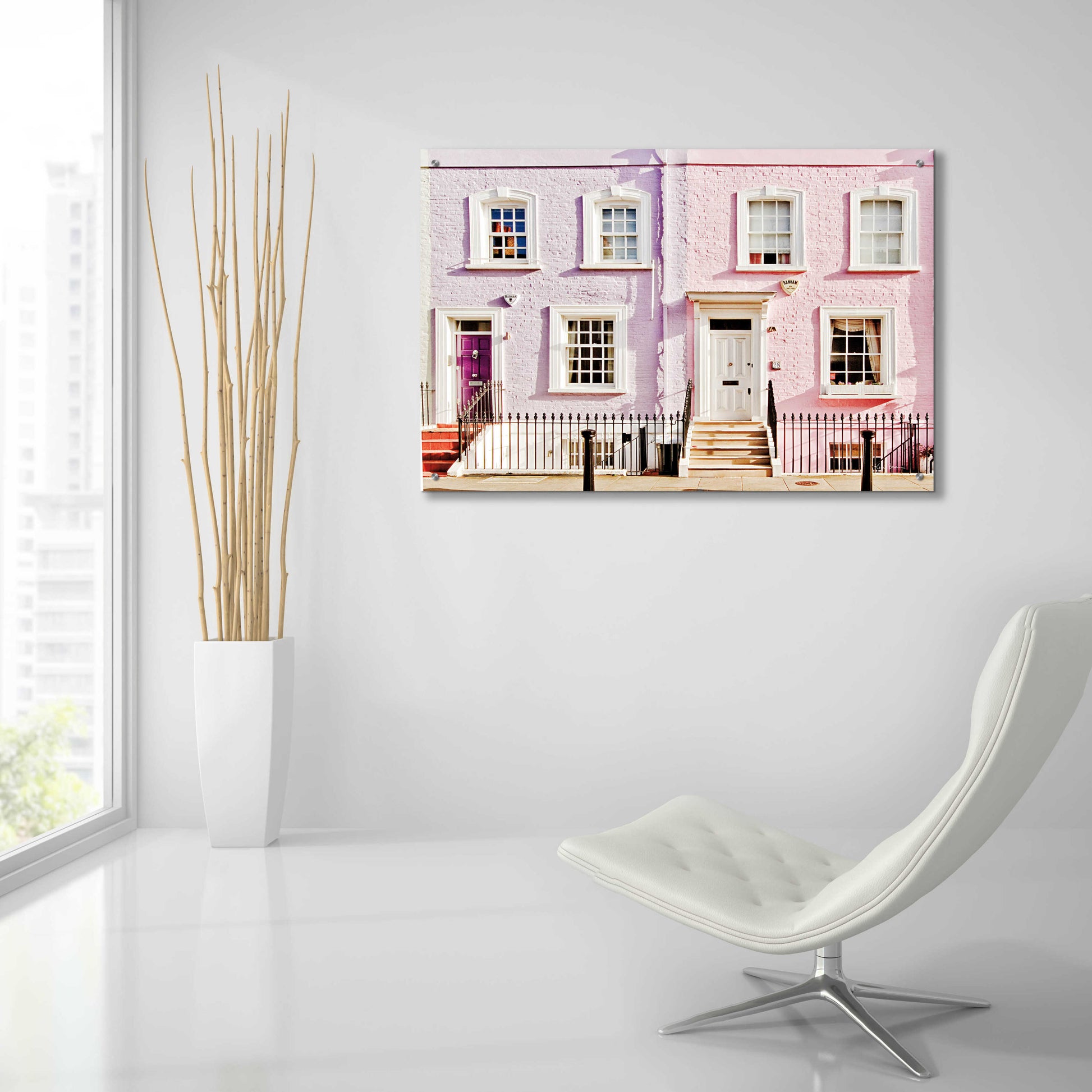 Epic Art 'London Pink Purple Houses' by Keri Bevan, Acrylic Glass Wall Art,36x24