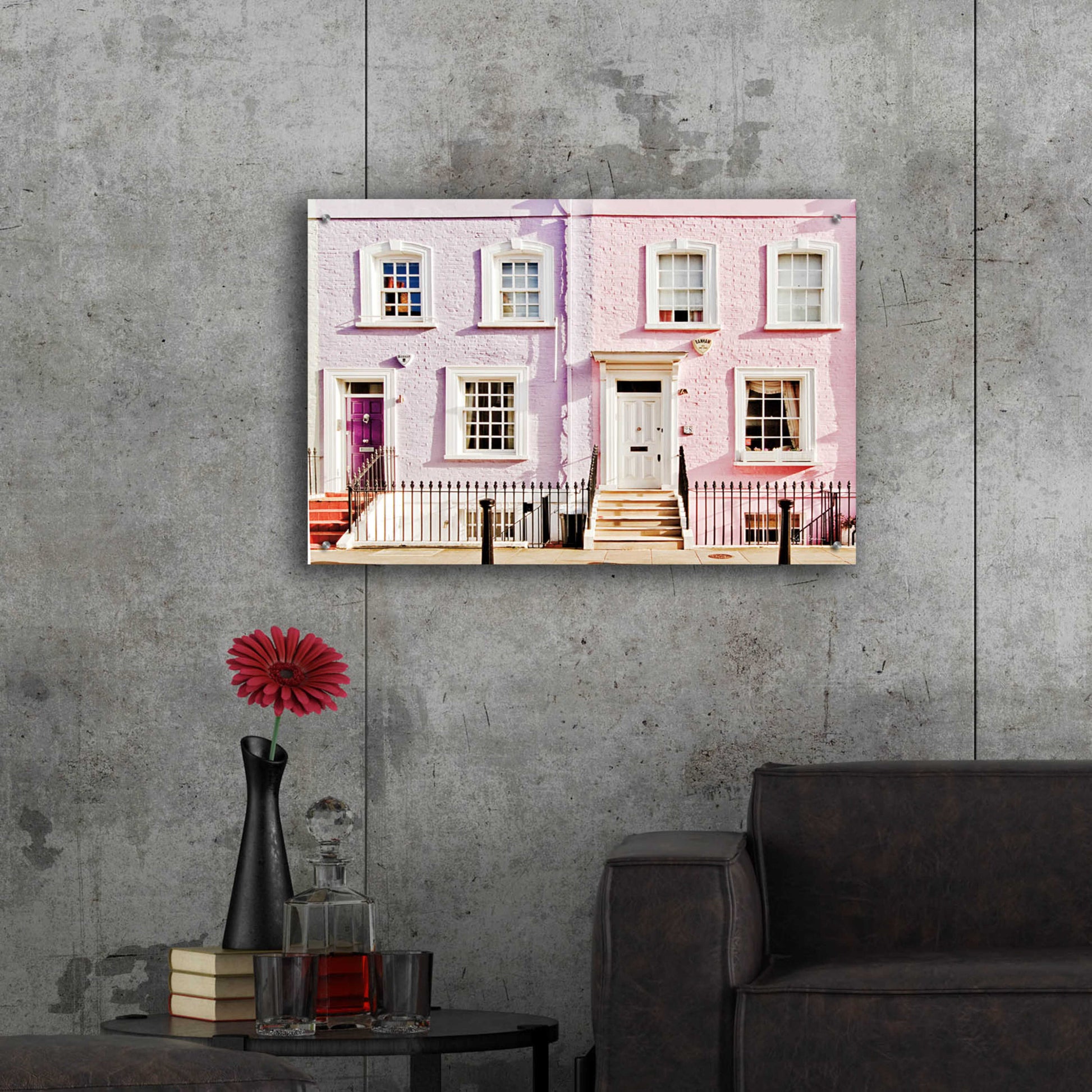 Epic Art 'London Pink Purple Houses' by Keri Bevan, Acrylic Glass Wall Art,36x24