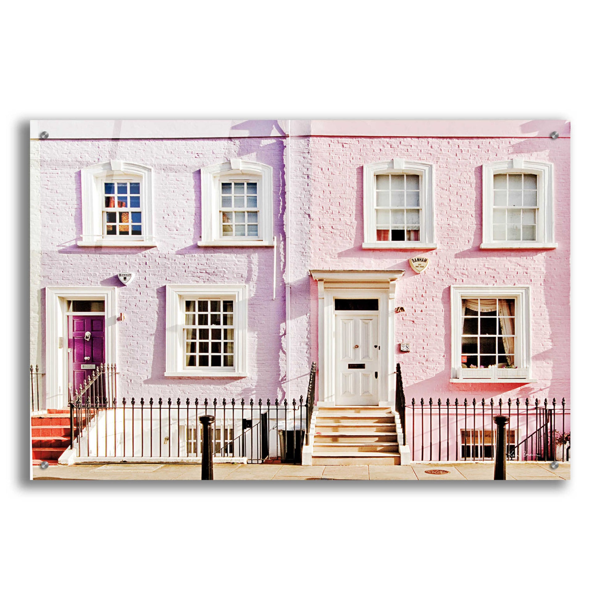 Epic Art 'London Pink Purple Houses' by Keri Bevan, Acrylic Glass Wall Art,36x24