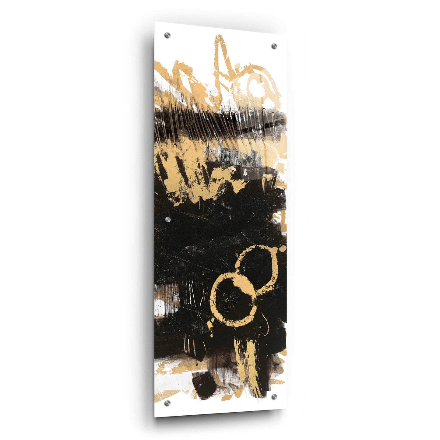 Epic Art 'Gold And Black Abstract Panel II' by Mike Schick, Acrylic Glass Wall Art,12x36