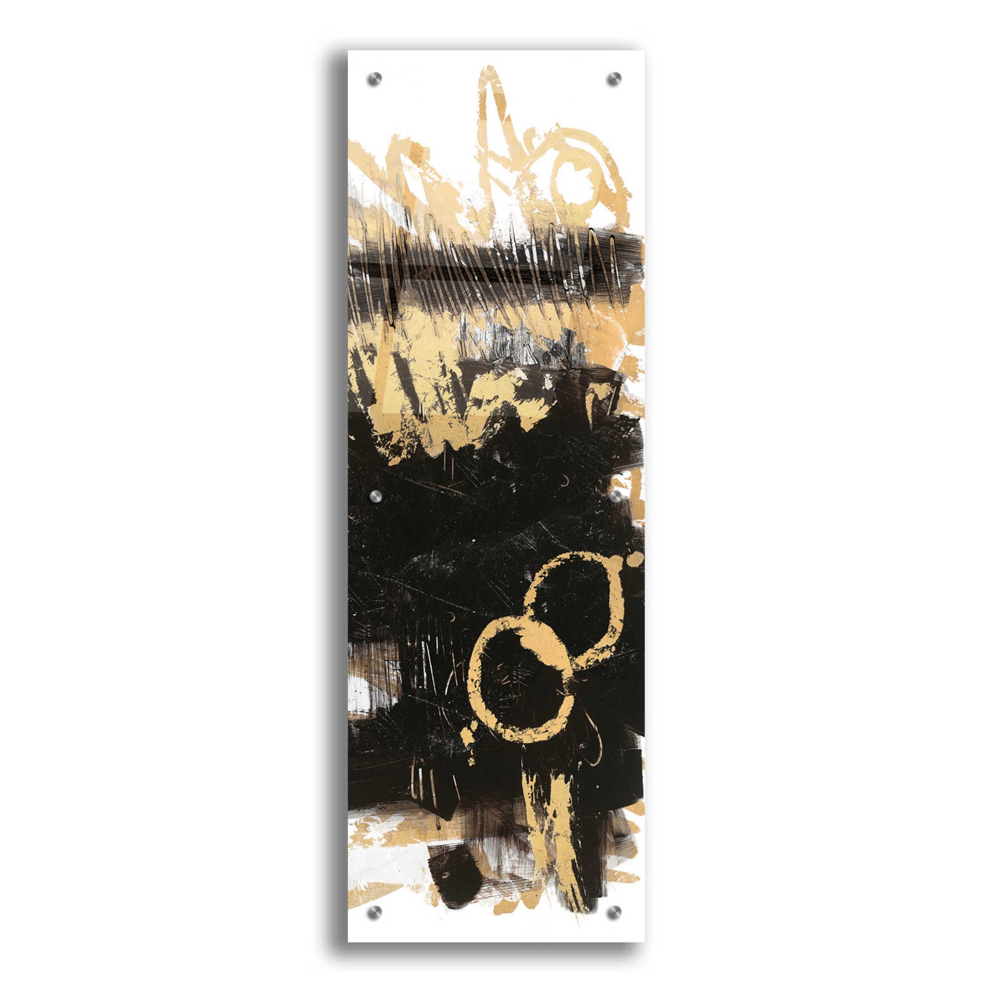 Epic Art 'Gold And Black Abstract Panel II' by Mike Schick, Acrylic Glass Wall Art,12x36