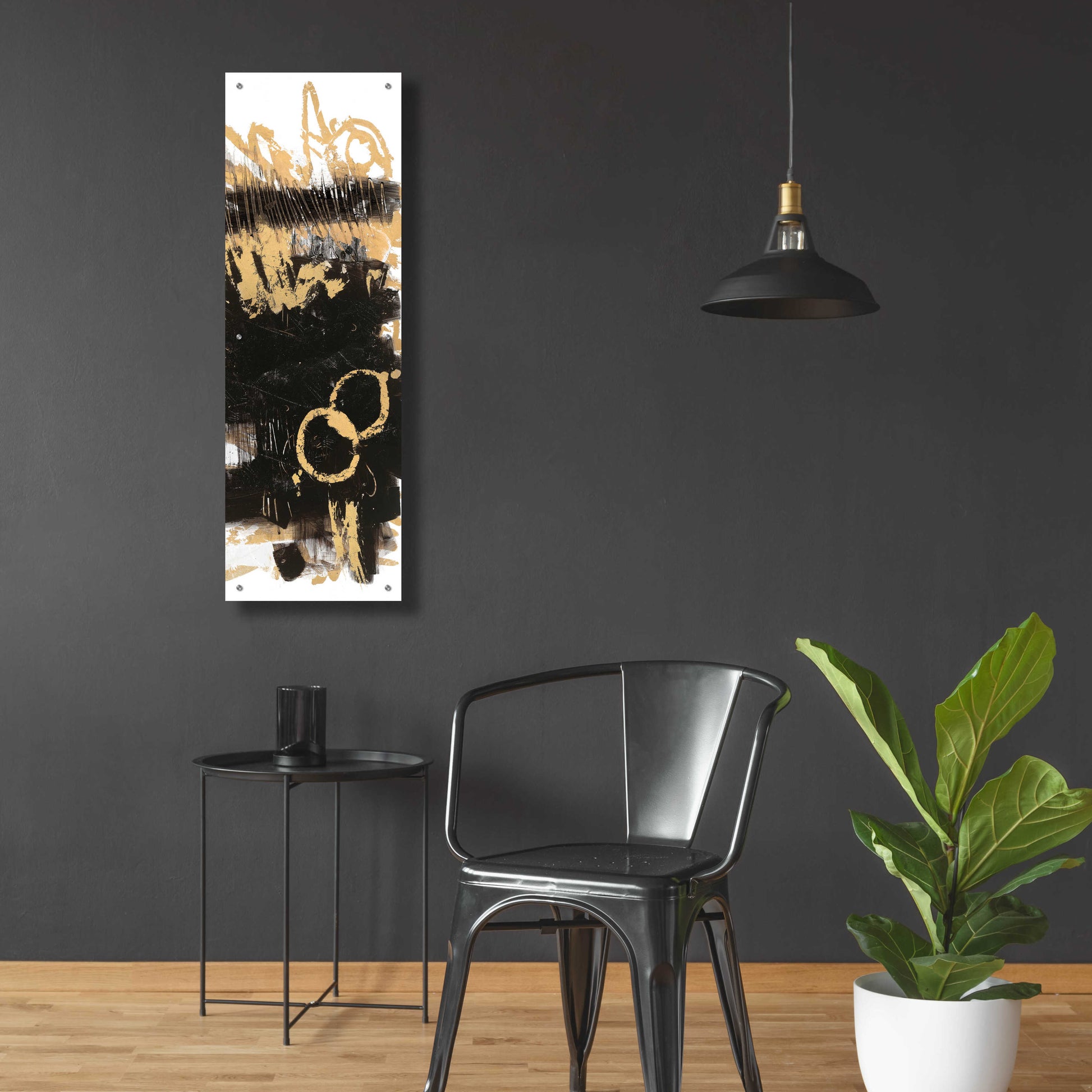 Epic Art 'Gold And Black Abstract Panel II' by Mike Schick, Acrylic Glass Wall Art,16x48