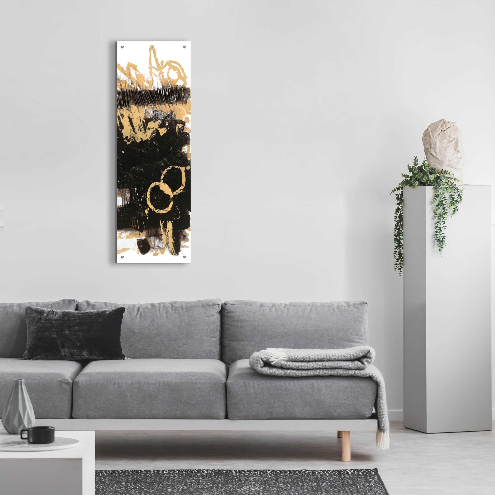 Epic Art 'Gold And Black Abstract Panel II' by Mike Schick, Acrylic Glass Wall Art,16x48