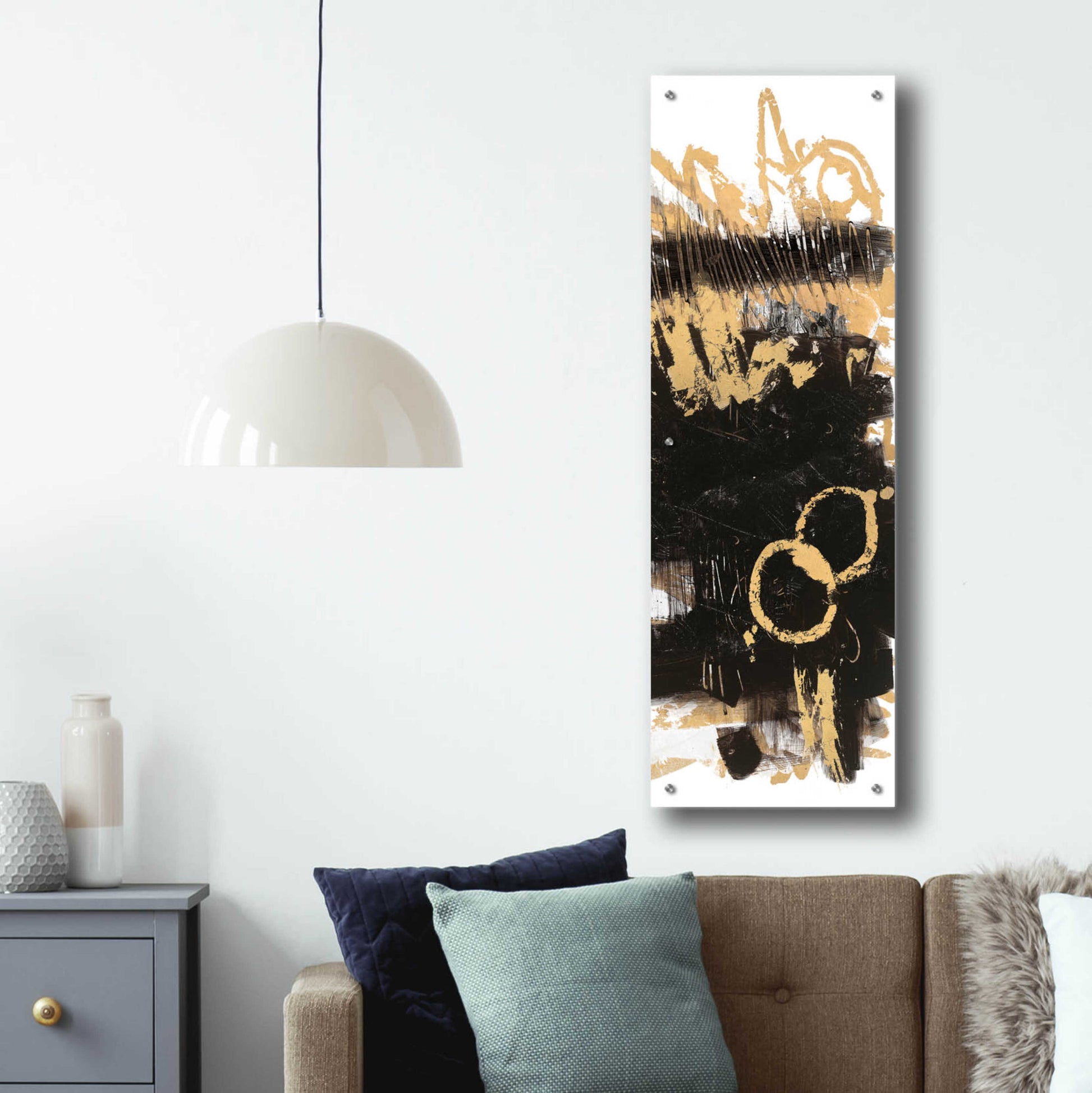 Epic Art 'Gold And Black Abstract Panel II' by Mike Schick, Acrylic Glass Wall Art,16x48