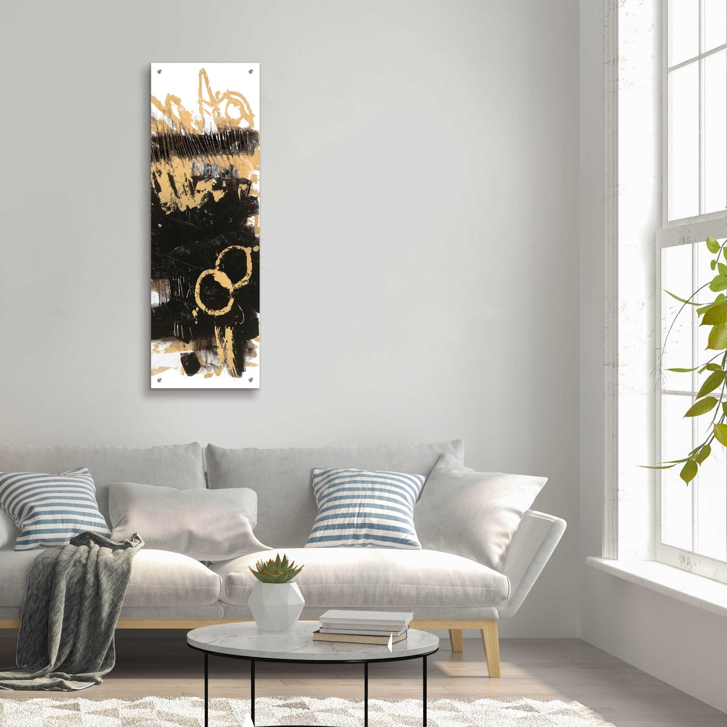 Epic Art 'Gold And Black Abstract Panel II' by Mike Schick, Acrylic Glass Wall Art,16x48