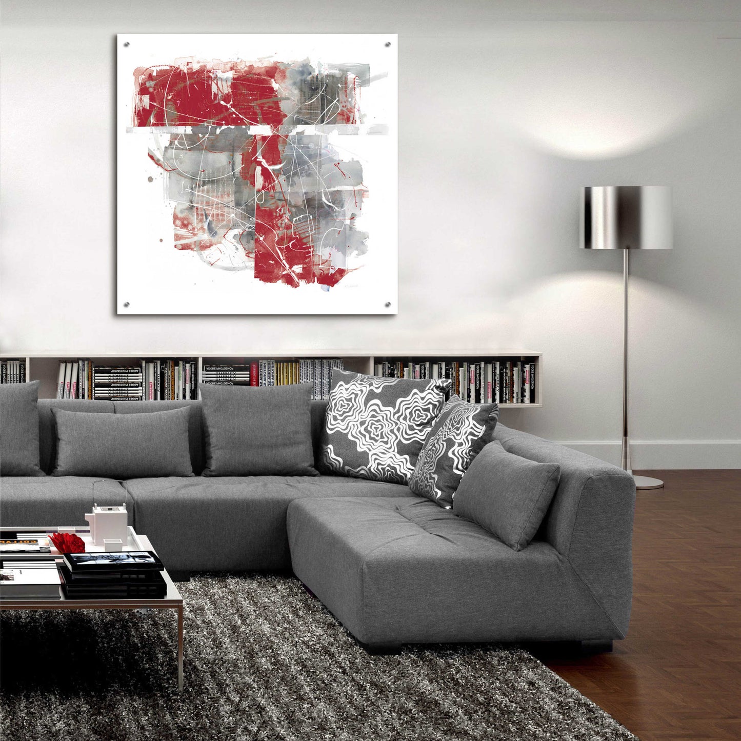 Epic Art 'Moving In And Out Of Traffic II Red Grey' by Mike Schick, Acrylic Glass Wall Art,36x36