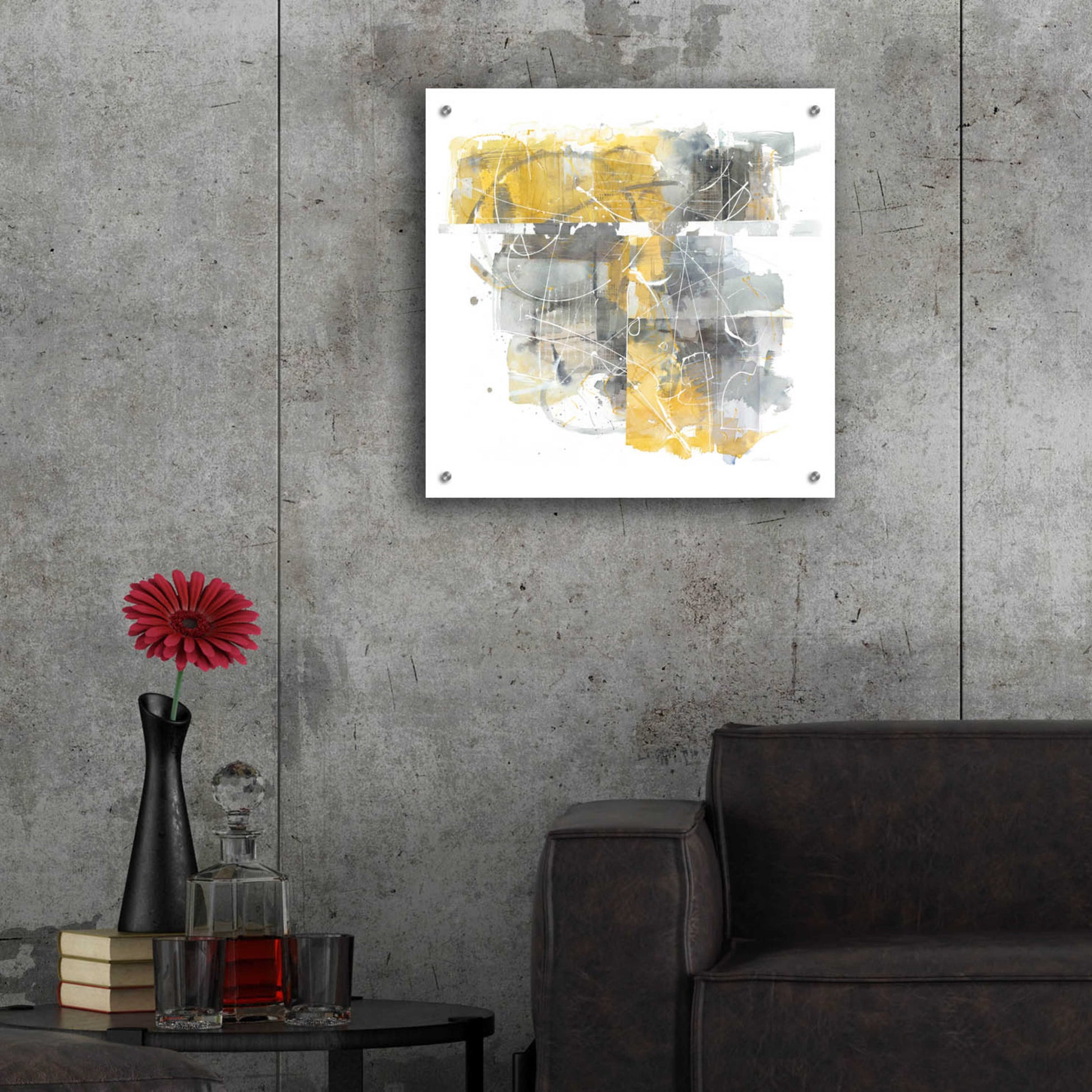 Epic Art 'Moving In And Out Of Traffic II Yellow Grey' by Mike Schick, Acrylic Glass Wall Art,24x24