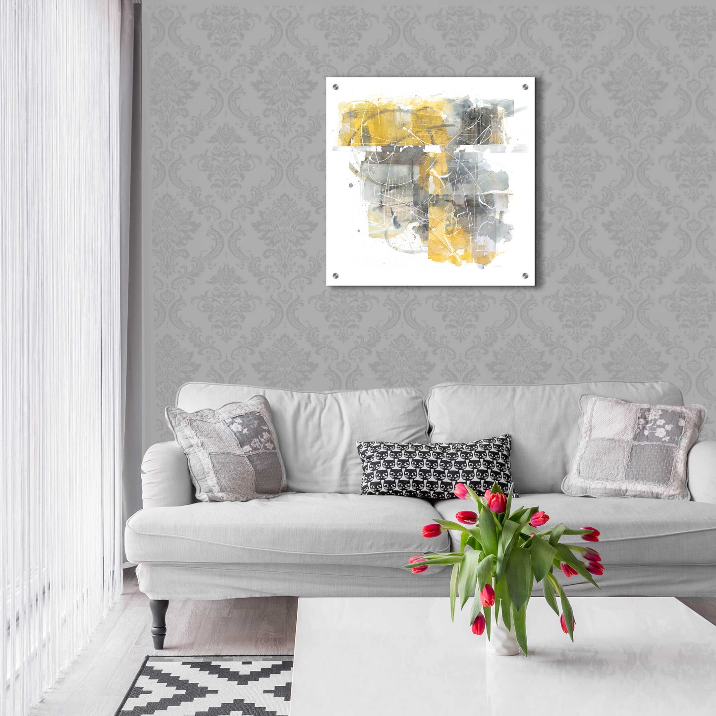 Epic Art 'Moving In And Out Of Traffic II Yellow Grey' by Mike Schick, Acrylic Glass Wall Art,24x24