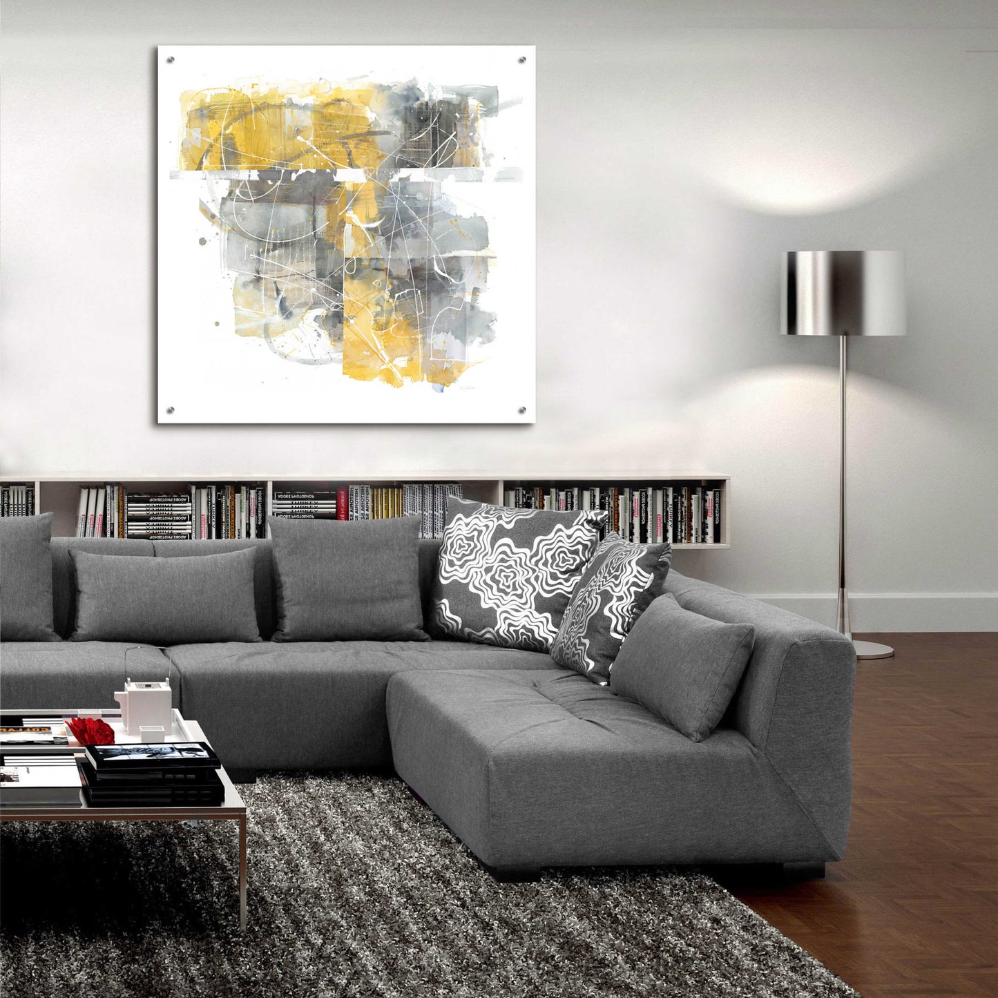 Epic Art 'Moving In And Out Of Traffic II Yellow Grey' by Mike Schick, Acrylic Glass Wall Art,36x36