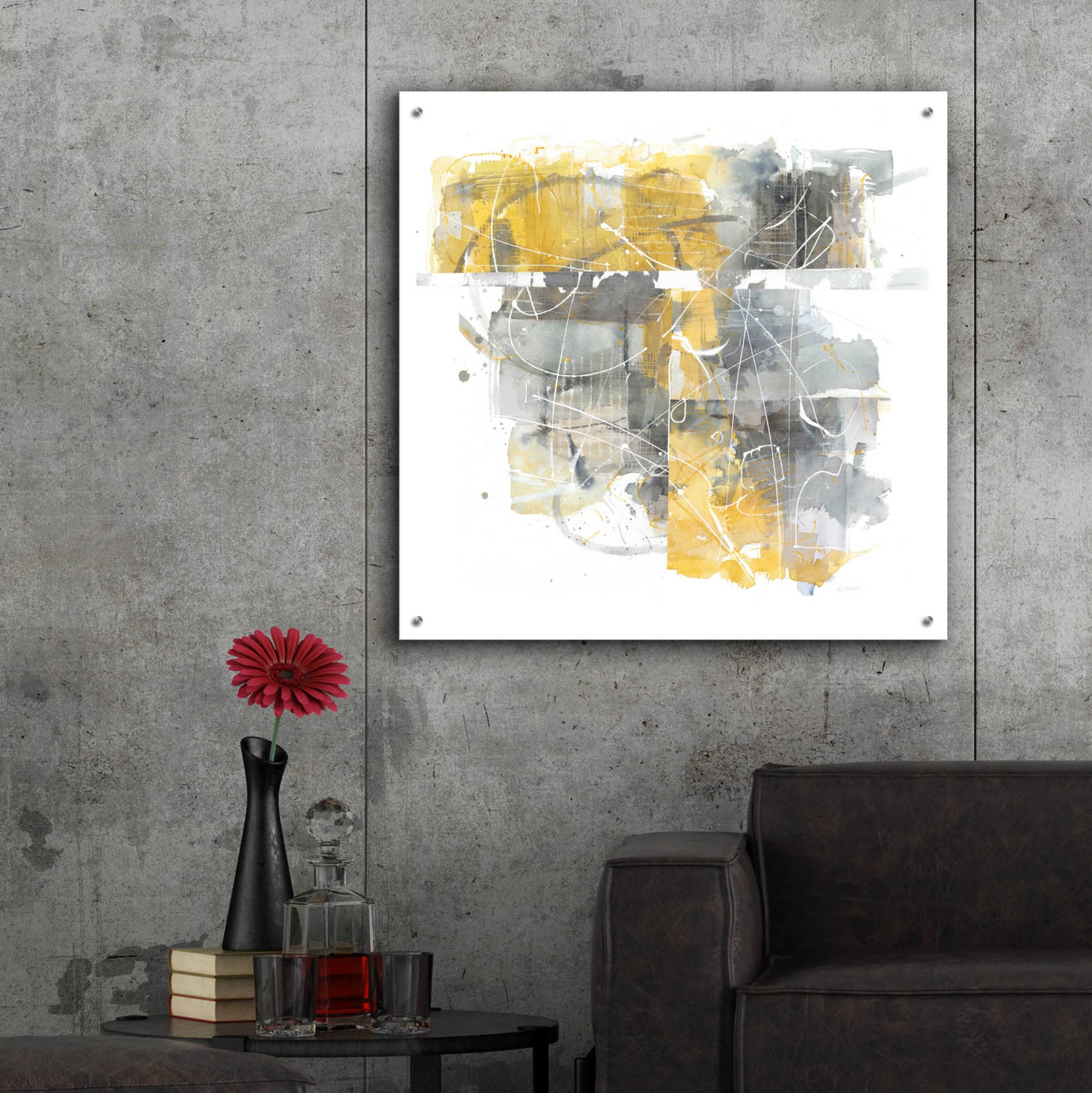 Epic Art 'Moving In And Out Of Traffic II Yellow Grey' by Mike Schick, Acrylic Glass Wall Art,36x36