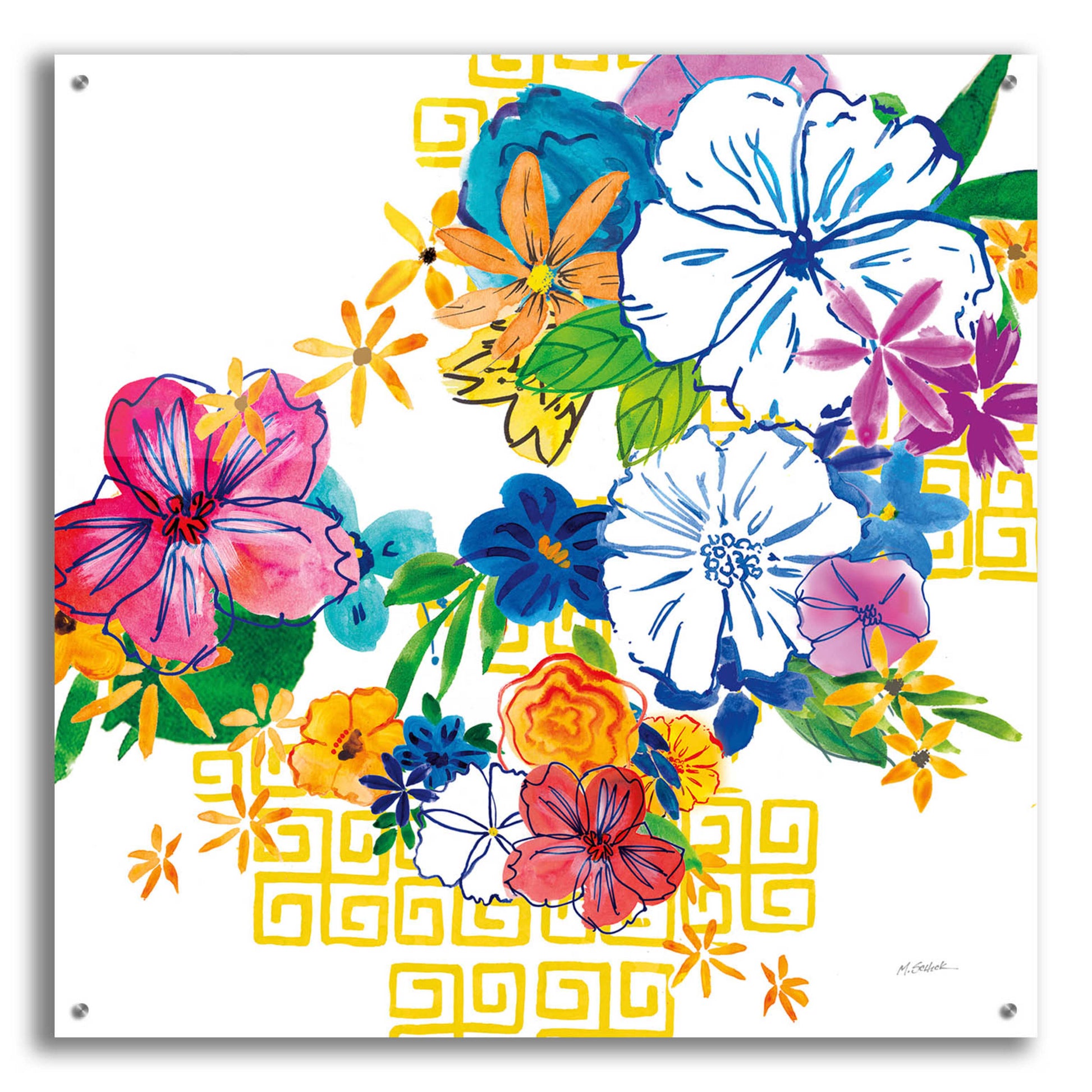 Epic Art 'Flower Power II' by Mike Schick, Acrylic Glass Wall Art,36x36