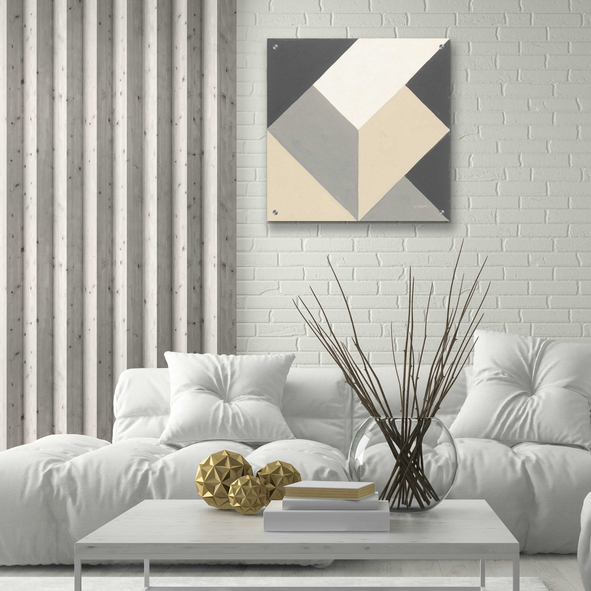 Epic Art 'Triangles I Neutral Crop' by Mike Schick, Acrylic Glass Wall Art,24x24