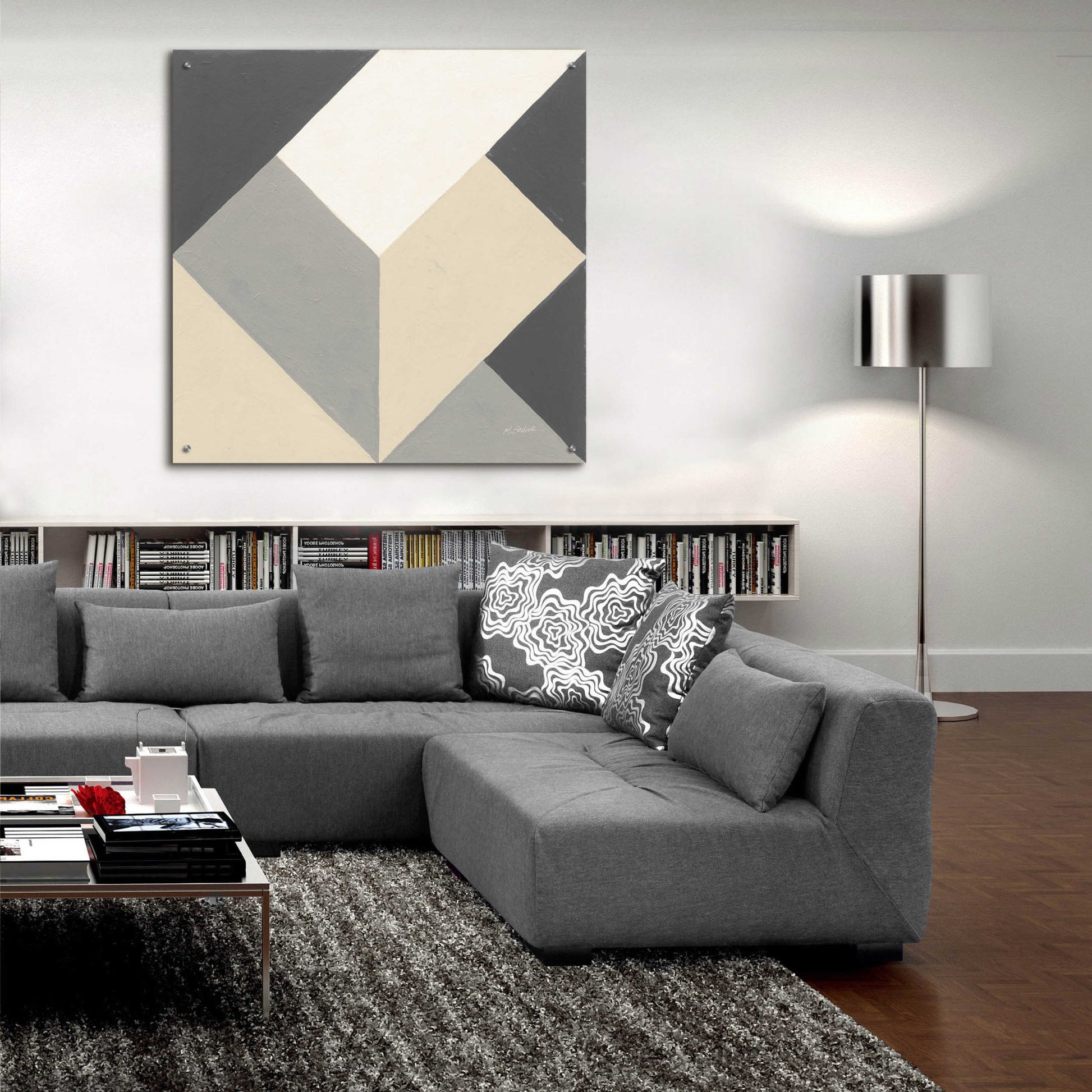 Epic Art 'Triangles I Neutral Crop' by Mike Schick, Acrylic Glass Wall Art,36x36