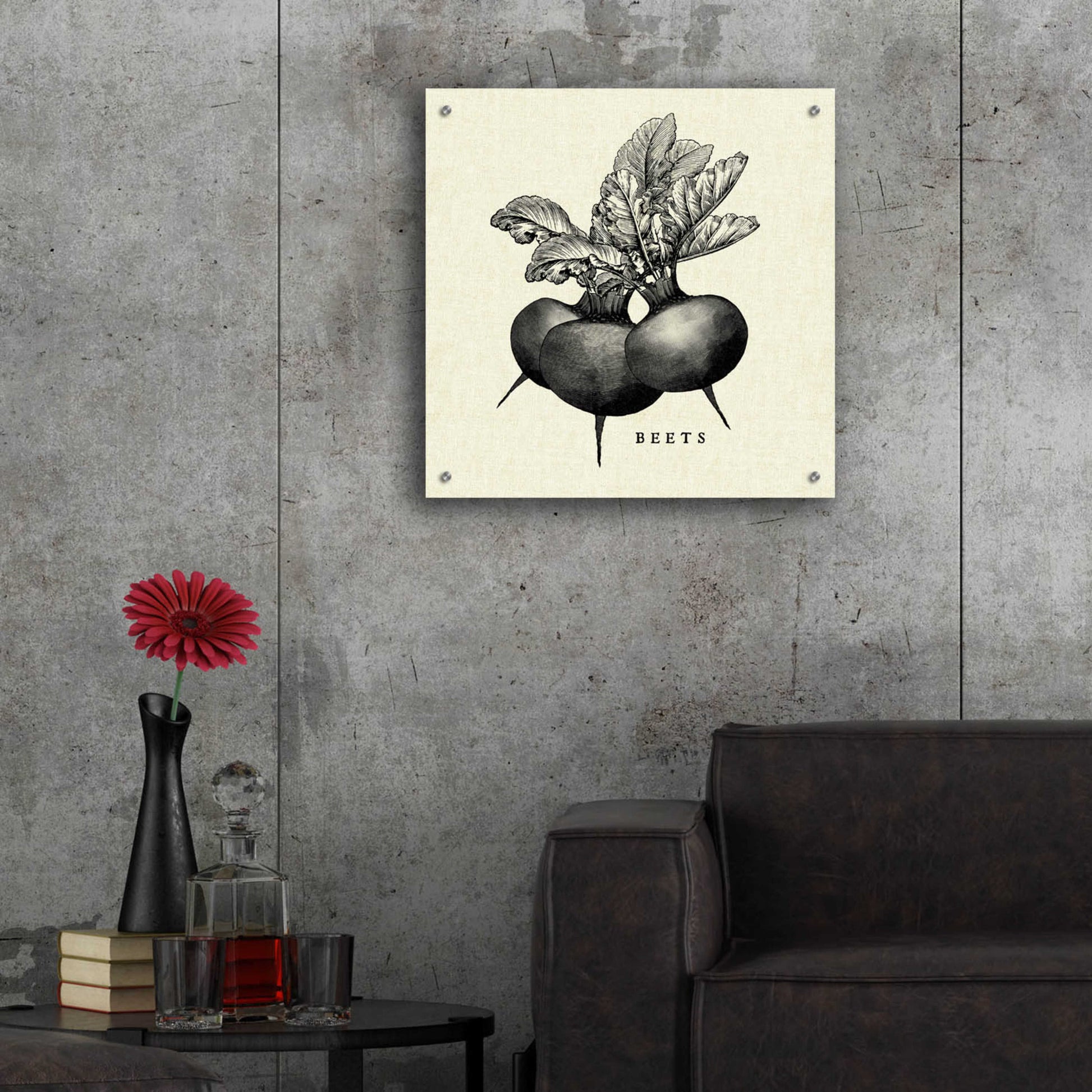 Epic Art 'Linen Vegetable BW Sketch Beets' by Studio Mousseau, Acrylic Glass Wall Art,24x24