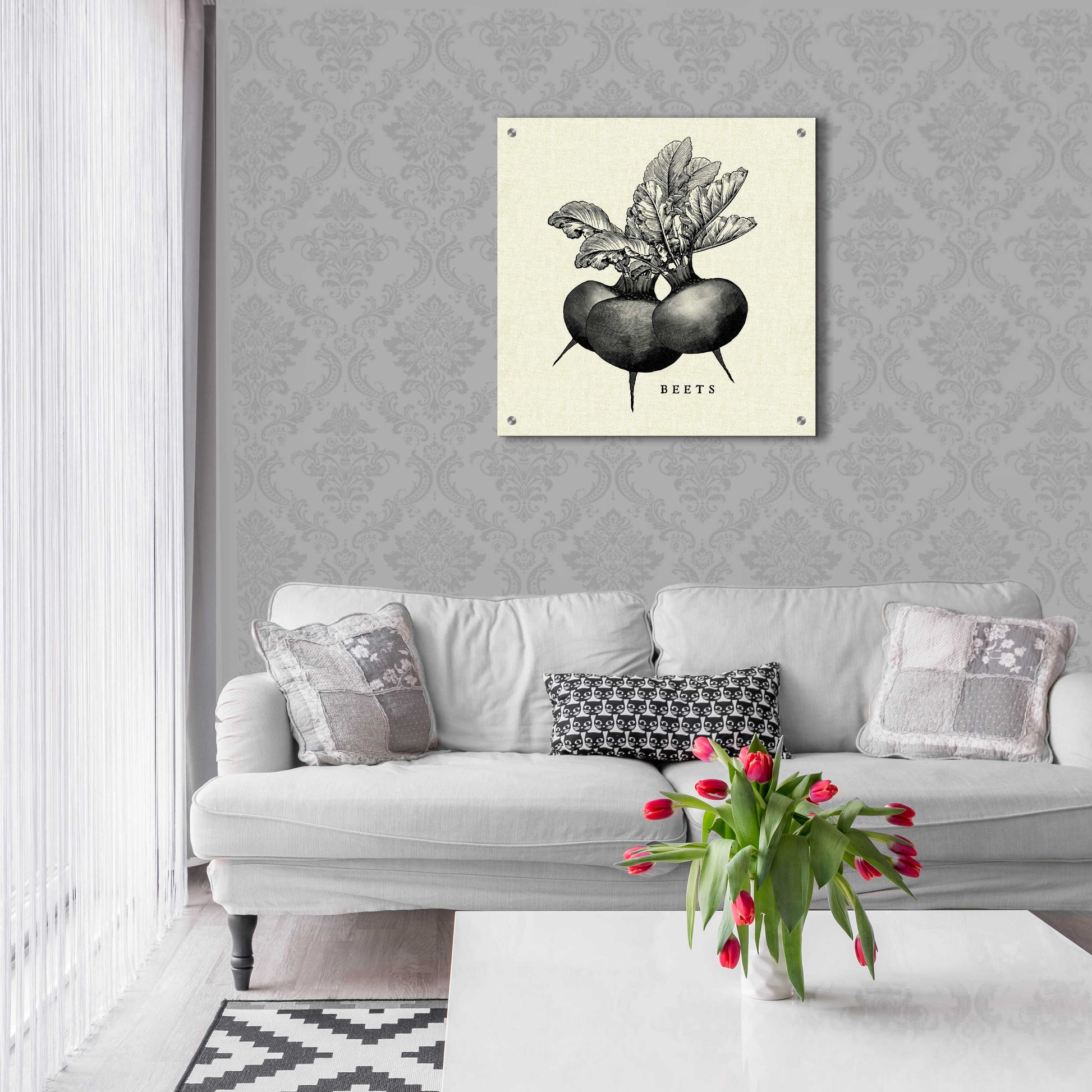 Epic Art 'Linen Vegetable BW Sketch Beets' by Studio Mousseau, Acrylic Glass Wall Art,24x24