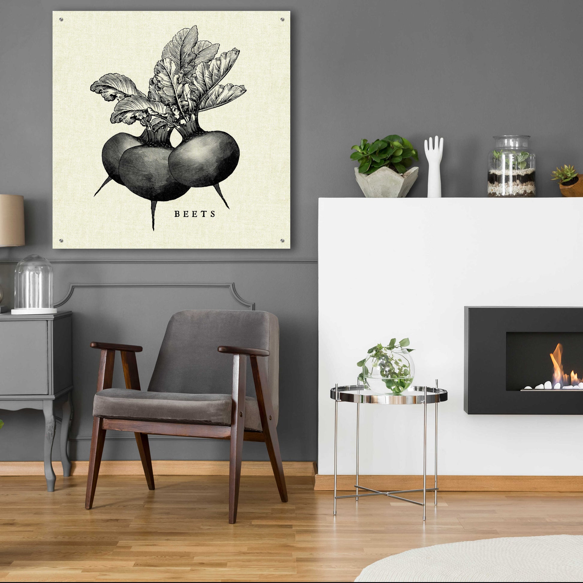 Epic Art 'Linen Vegetable BW Sketch Beets' by Studio Mousseau, Acrylic Glass Wall Art,36x36