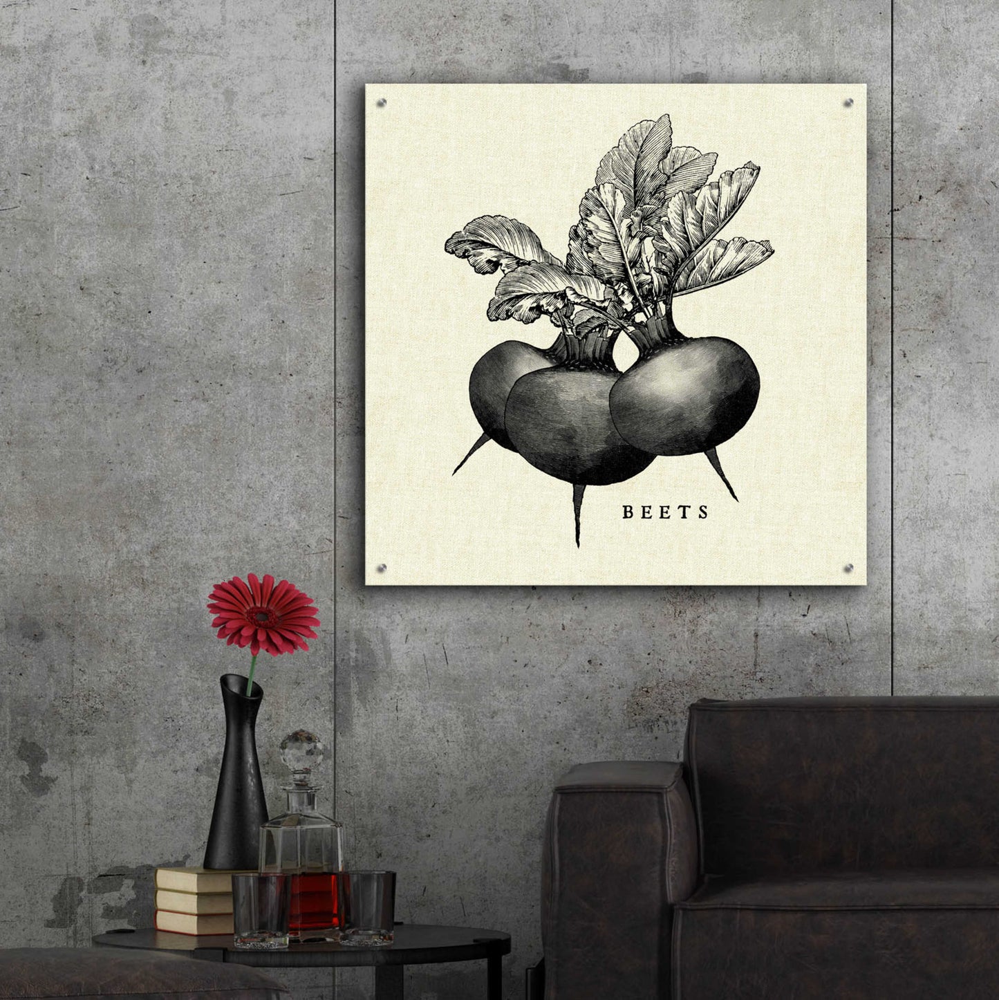 Epic Art 'Linen Vegetable BW Sketch Beets' by Studio Mousseau, Acrylic Glass Wall Art,36x36