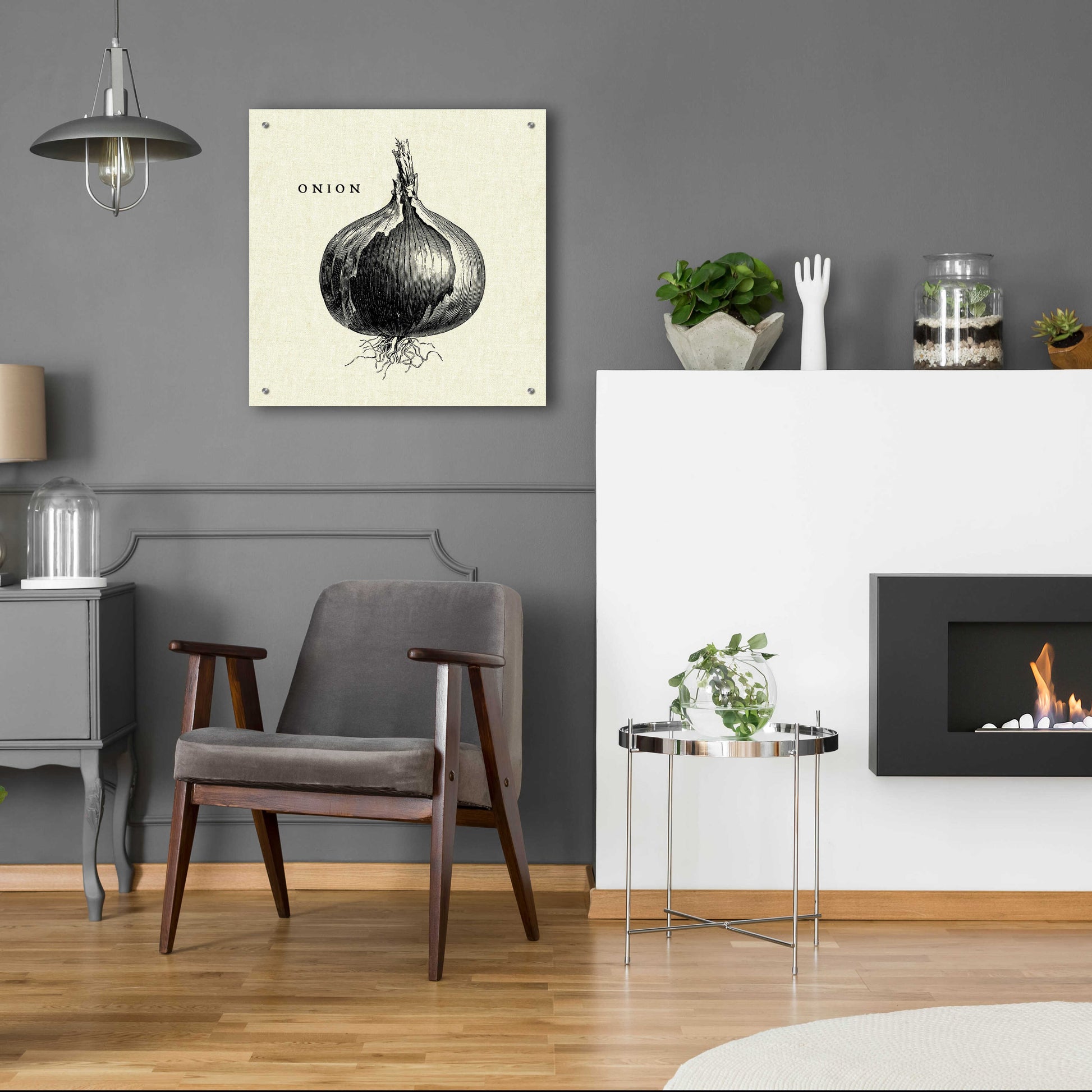 Epic Art 'Linen Vegetable BW Sketch Onion' by Studio Mousseau, Acrylic Glass Wall Art,24x24