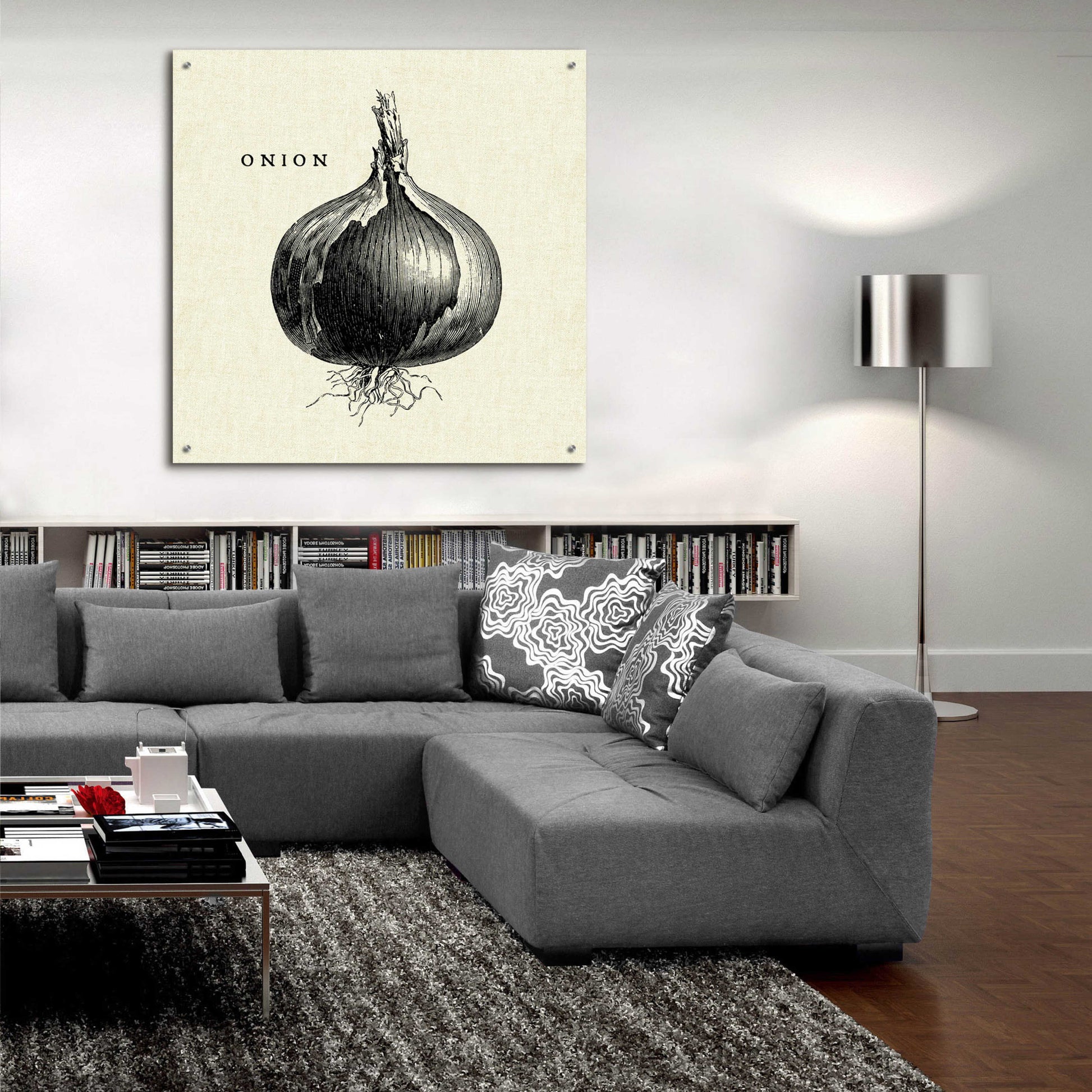 Epic Art 'Linen Vegetable BW Sketch Onion' by Studio Mousseau, Acrylic Glass Wall Art,36x36