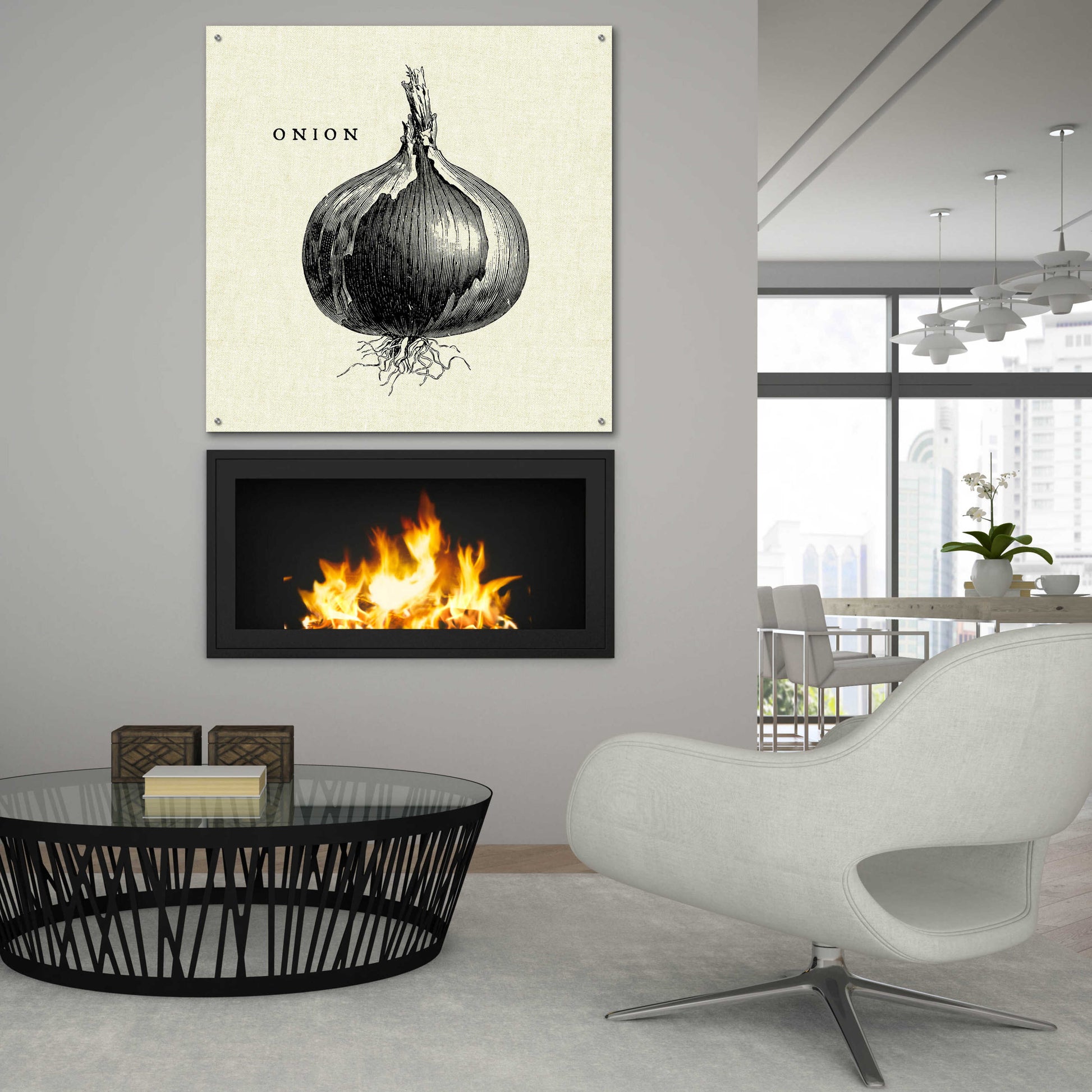 Epic Art 'Linen Vegetable BW Sketch Onion' by Studio Mousseau, Acrylic Glass Wall Art,36x36