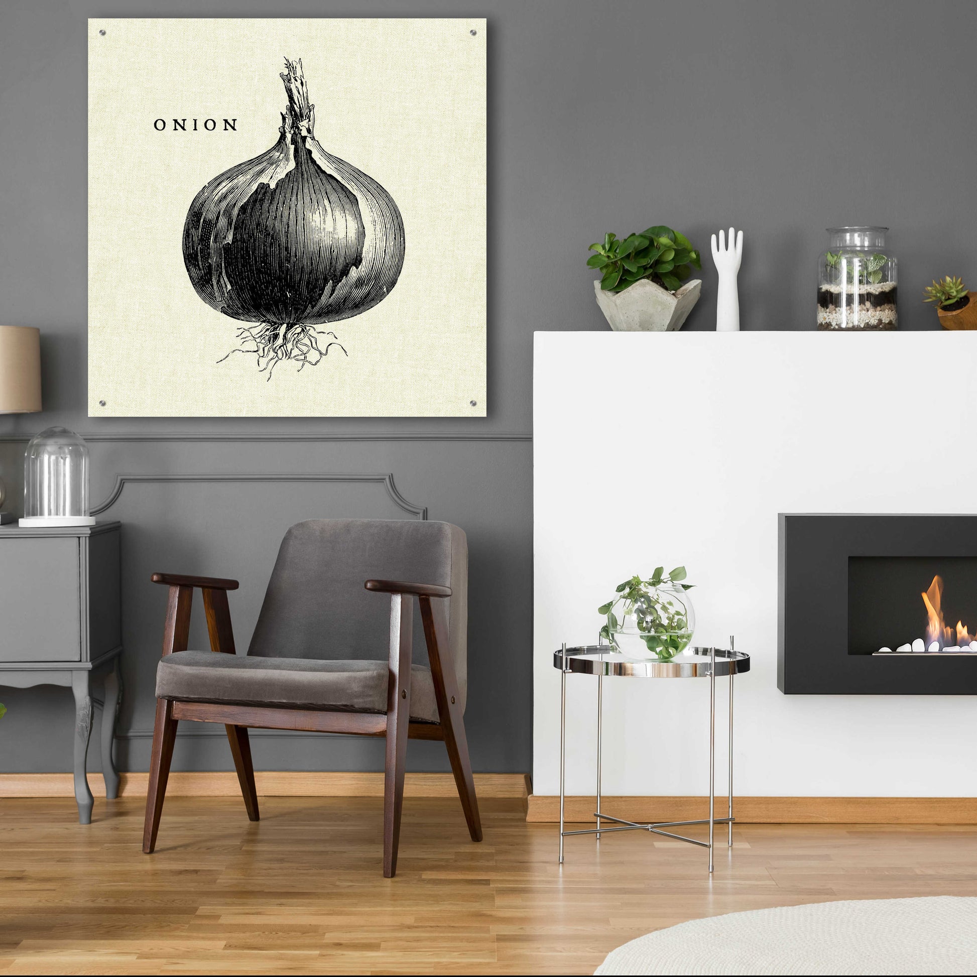 Epic Art 'Linen Vegetable BW Sketch Onion' by Studio Mousseau, Acrylic Glass Wall Art,36x36