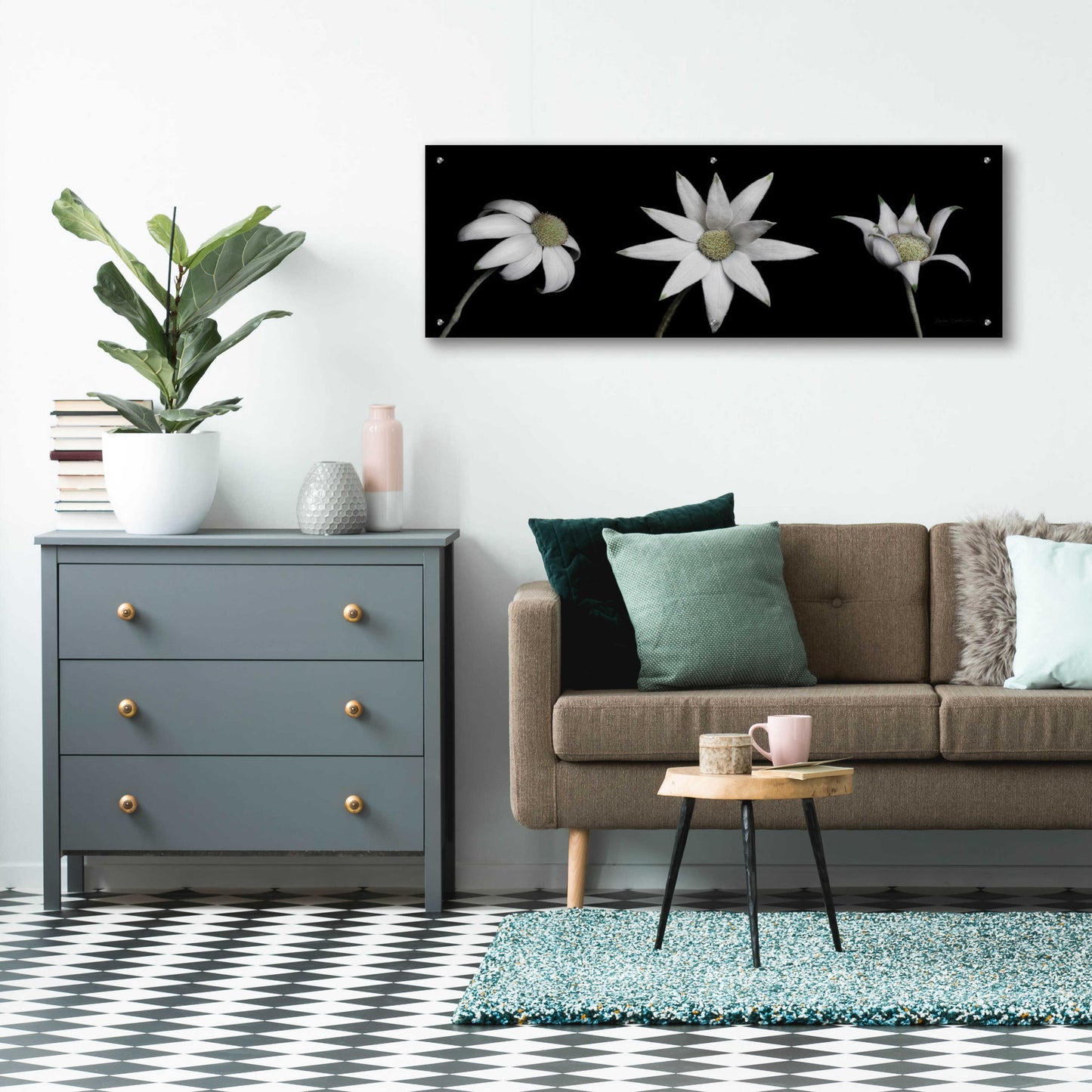 Epic Art 'Flannel Flower Trio' by Elise Catterall, Acrylic Glass Wall Art,48x16