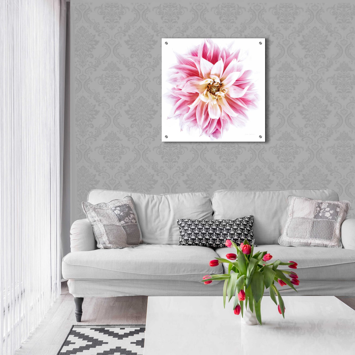 Epic Art 'Pink Dahlia' by Elise Catterall, Acrylic Glass Wall Art,24x24