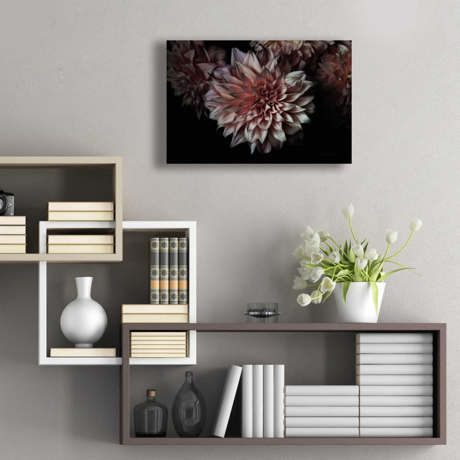 Epic Art 'Peach Dahlias' by Elise Catterall, Acrylic Glass Wall Art,24x16