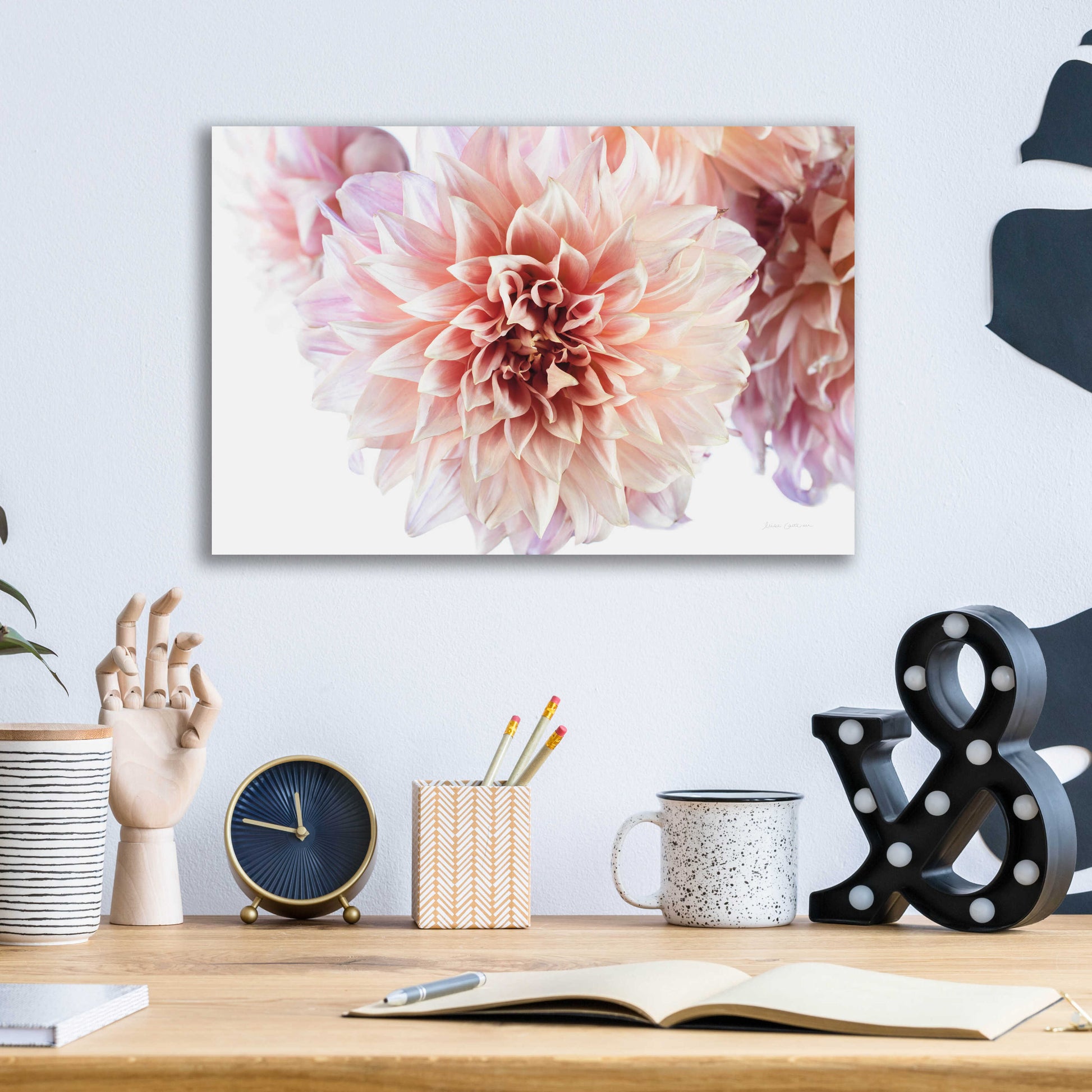 Epic Art 'Peach Dahlias Light' by Elise Catterall, Acrylic Glass Wall Art,16x12