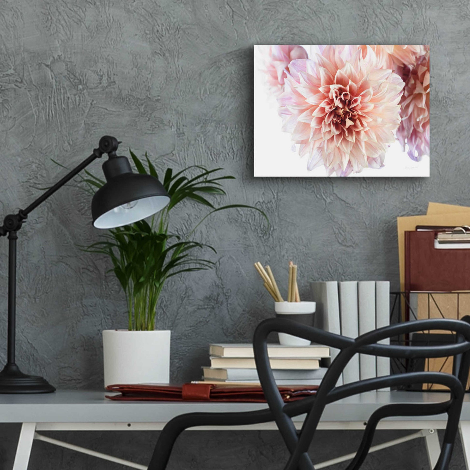 Epic Art 'Peach Dahlias Light' by Elise Catterall, Acrylic Glass Wall Art,16x12