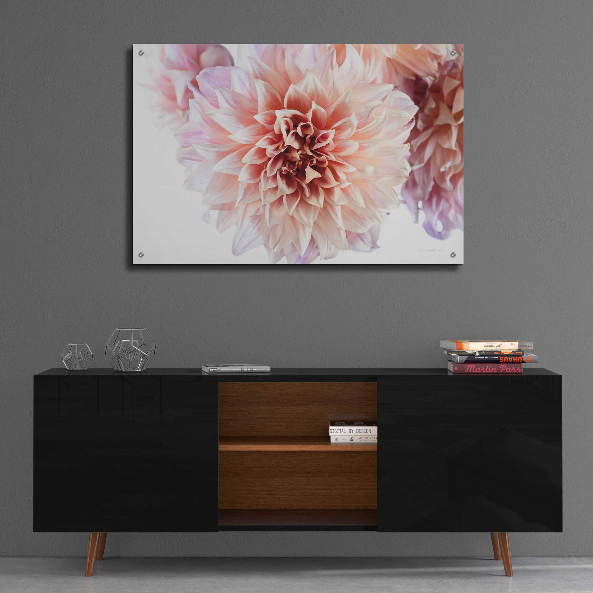 Epic Art 'Peach Dahlias Light' by Elise Catterall, Acrylic Glass Wall Art,36x24