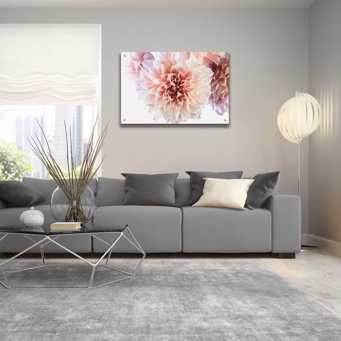 Epic Art 'Peach Dahlias Light' by Elise Catterall, Acrylic Glass Wall Art,36x24