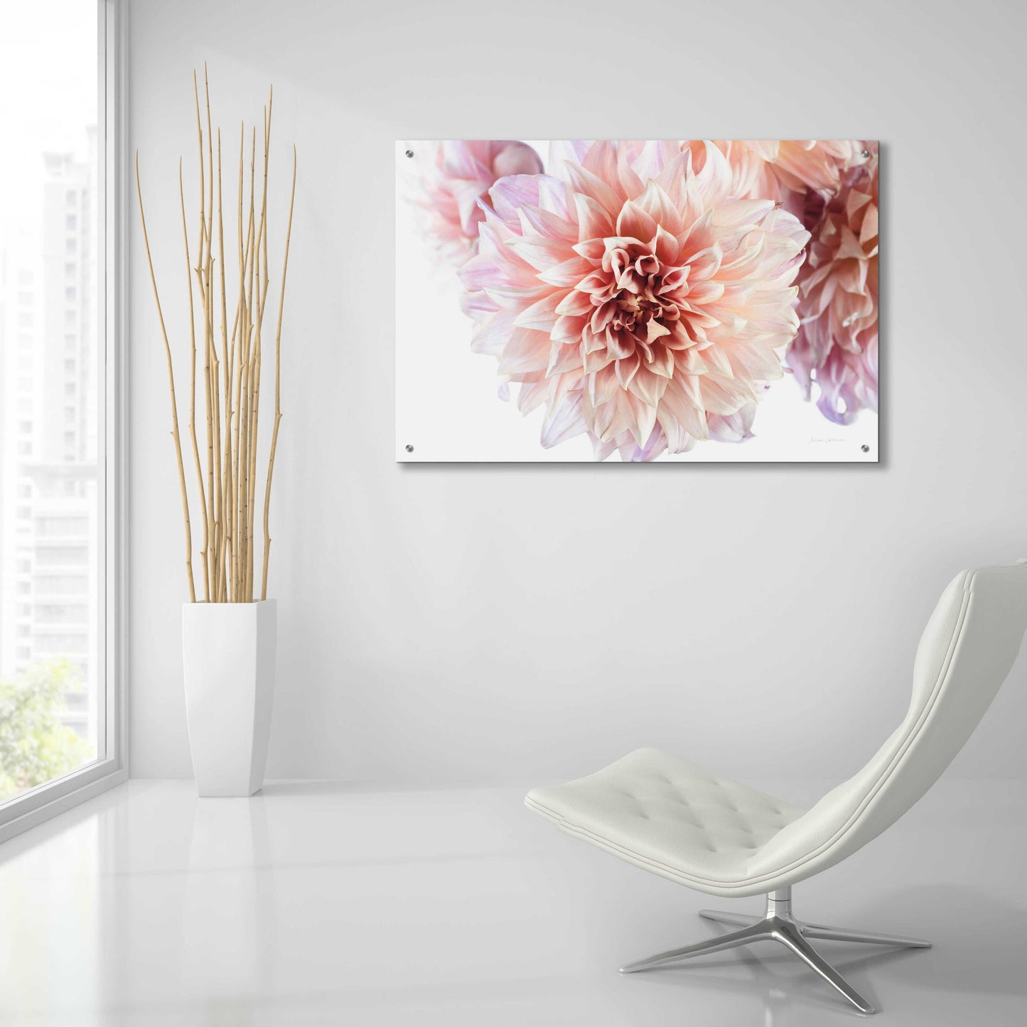 Epic Art 'Peach Dahlias Light' by Elise Catterall, Acrylic Glass Wall Art,36x24