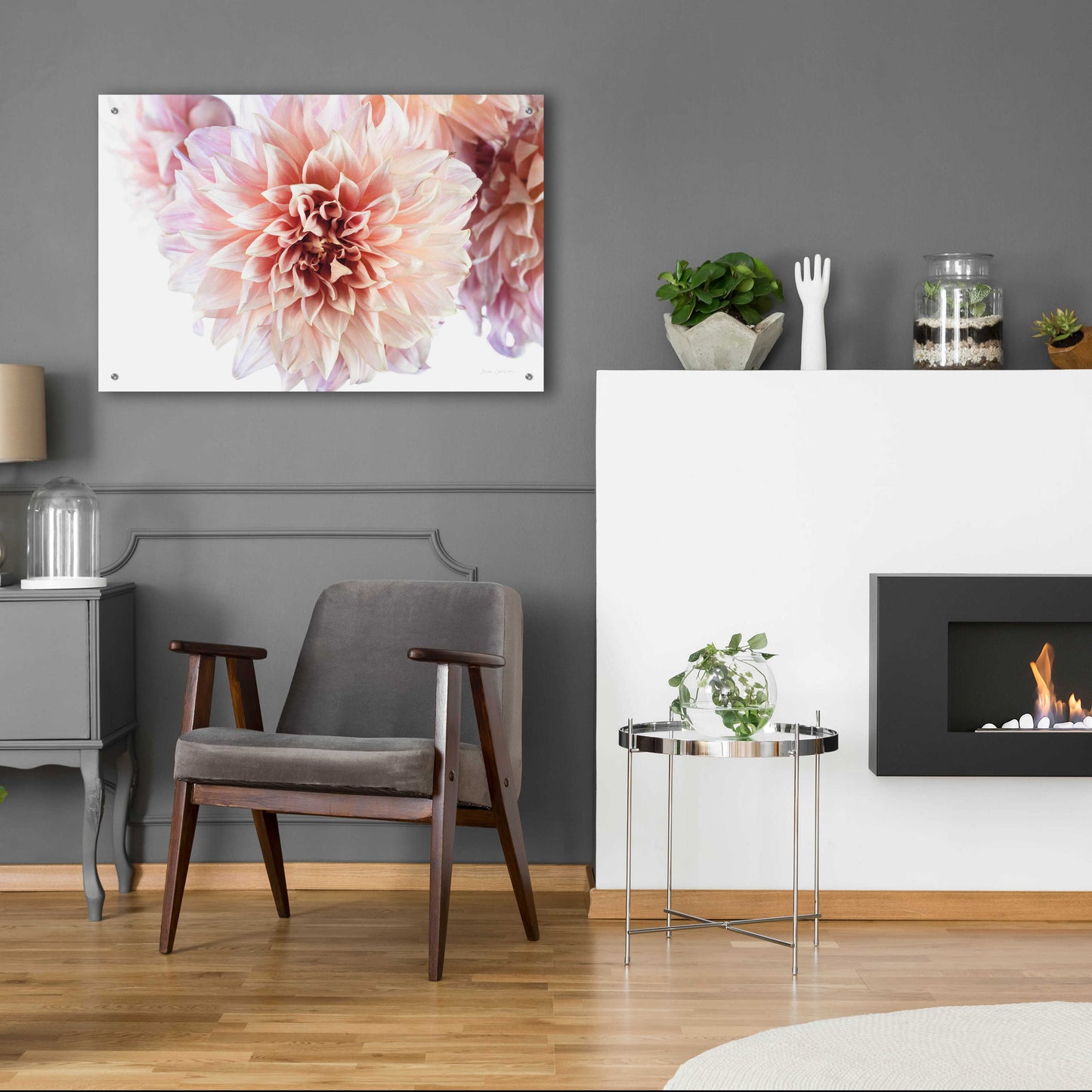 Epic Art 'Peach Dahlias Light' by Elise Catterall, Acrylic Glass Wall Art,36x24