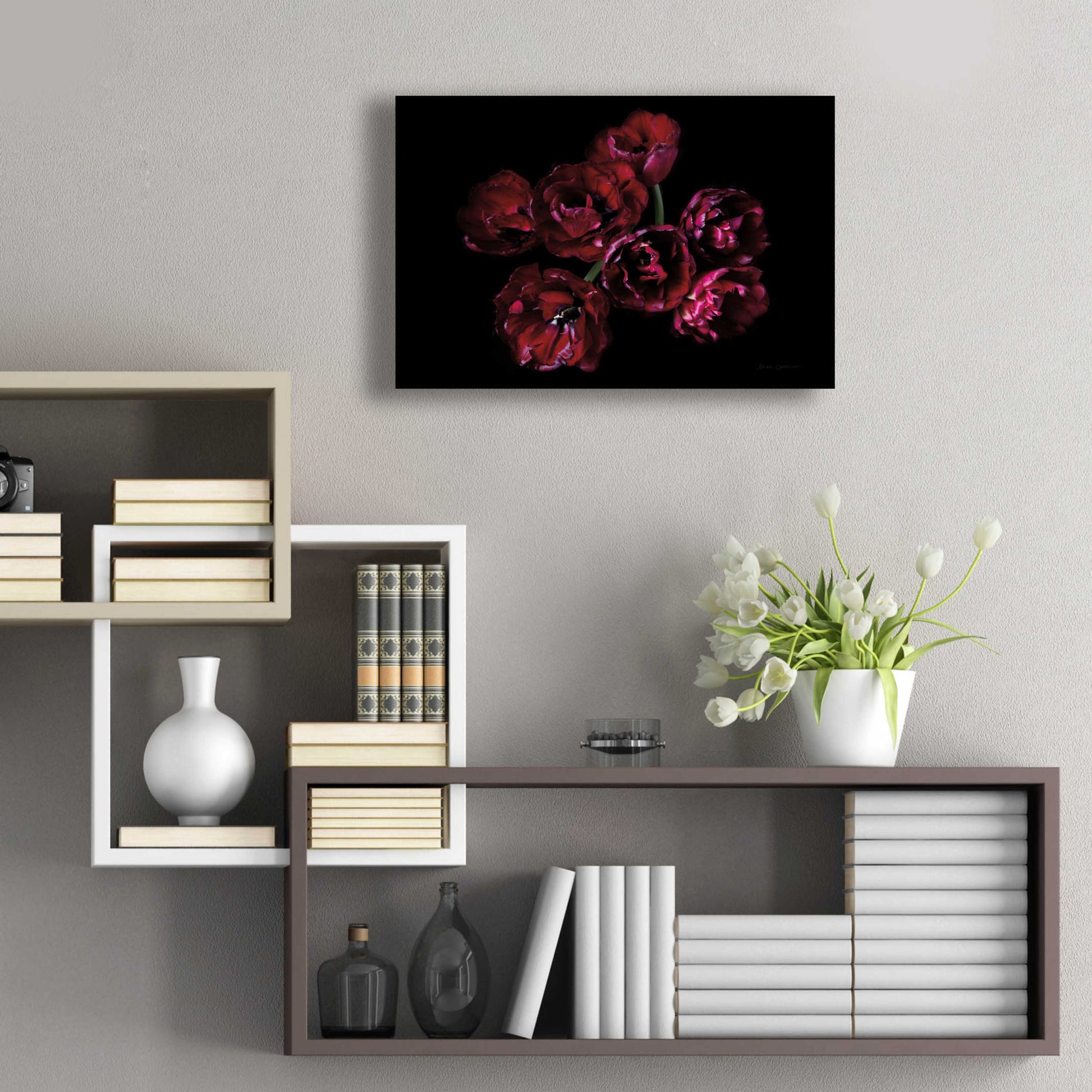 Epic Art 'Red Double Tulips' by Elise Catterall, Acrylic Glass Wall Art,24x16