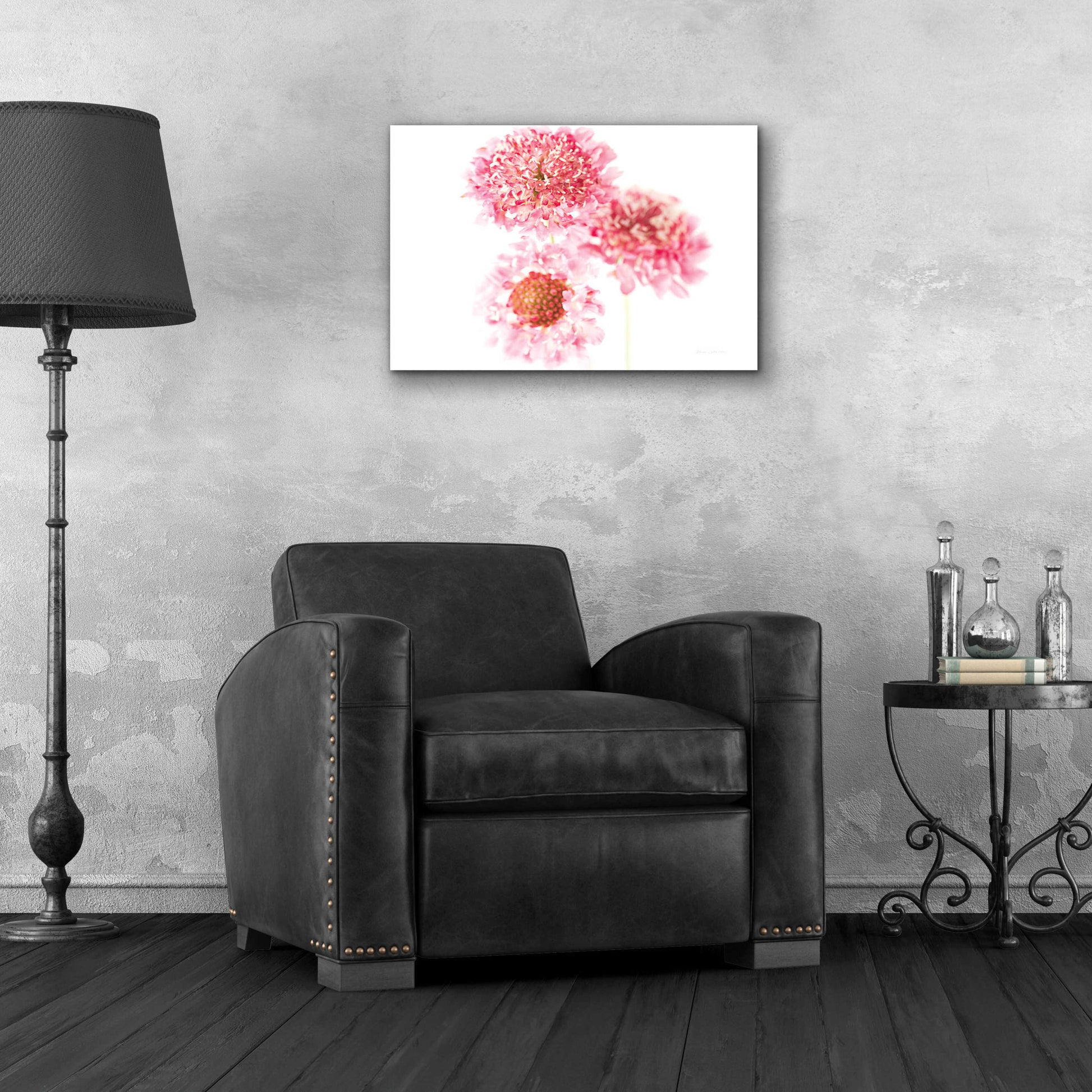 Epic Art 'Pink Scabiosa Trio' by Elise Catterall, Acrylic Glass Wall Art,24x16