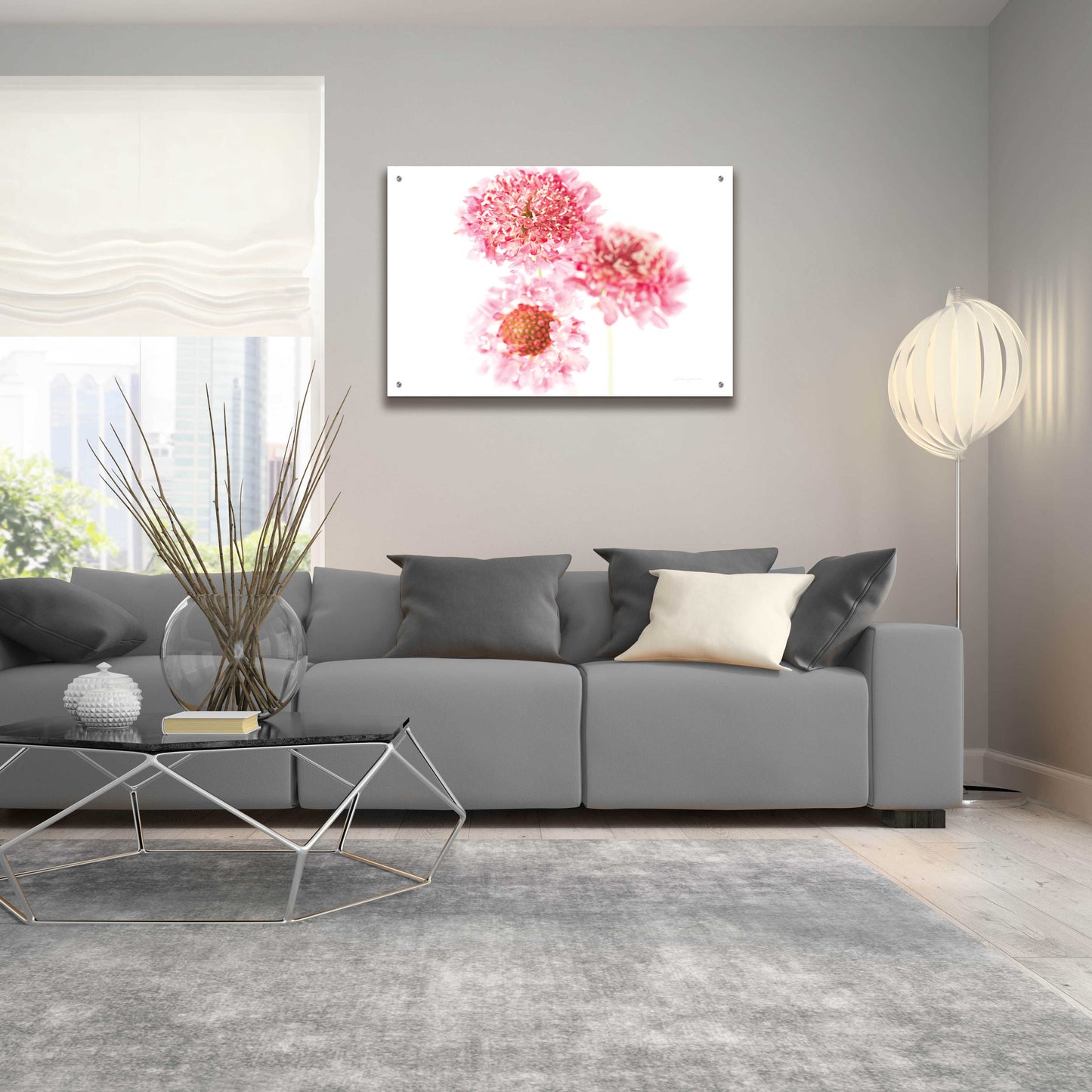 Epic Art 'Pink Scabiosa Trio' by Elise Catterall, Acrylic Glass Wall Art,36x24