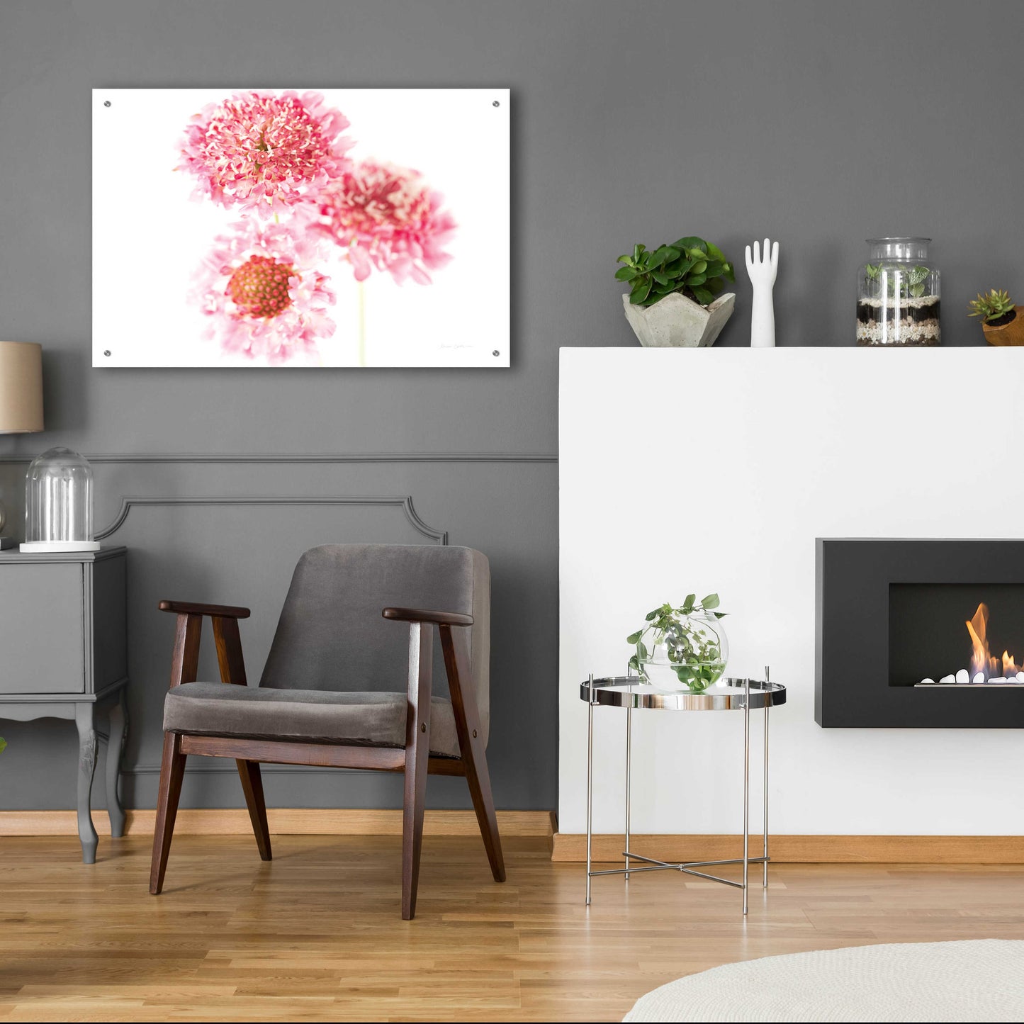 Epic Art 'Pink Scabiosa Trio' by Elise Catterall, Acrylic Glass Wall Art,36x24